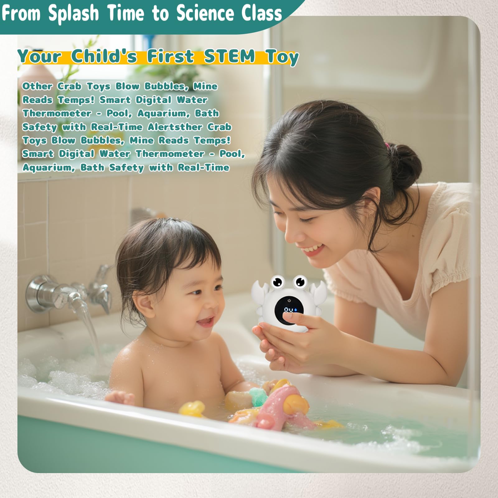 TKY Baby Badethermometer mit schwimmendem Spielzeug & Raumtemperaturmonitor - Wiederaufladbares digitales Thermometer mit Temperaturalarmen, Badezubehör für Neugeborene, Säuglinge (Advanced Grey)