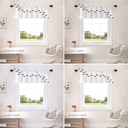 Miniatura 6 de Shrahala Cenefas de cocina con diseño de pata de perro y gato, diseño de huellas negras para media ventana, tratamiento de ventana de poliéster