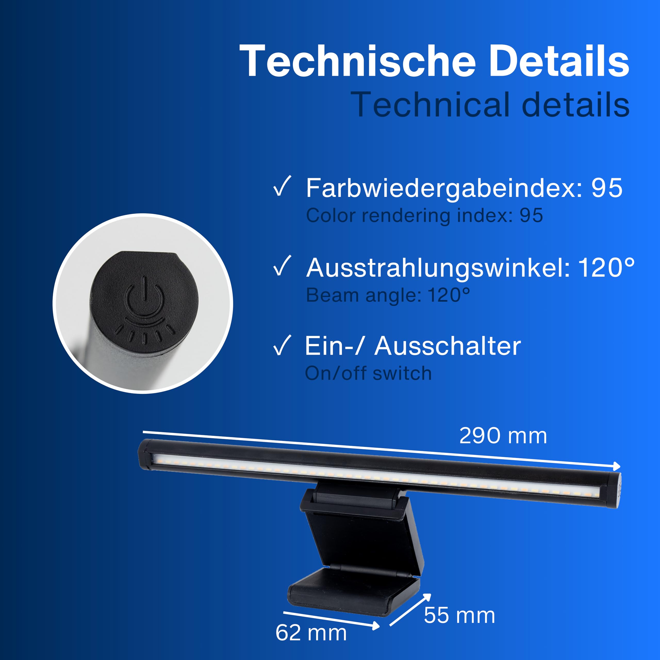 REV Monitor USB lampa z akumulatorem awaryjnym ok. 60 min., 29 cm, zacisk 110 lm, 3 kolory, czarny