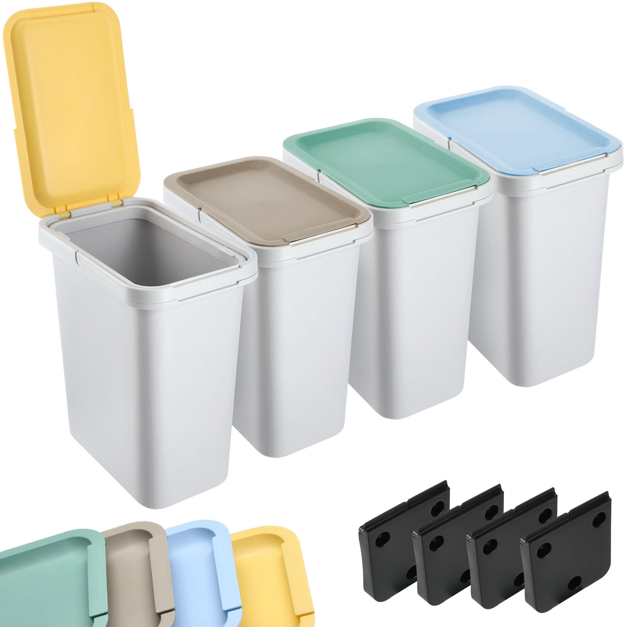 KADAX Set di Pattumiera per Raccolta Rifiuti, Sistema di Raccolta, Robusto Contenitore Con Coperchio Denso, in Plastica (Bianco 4 x 12L)
