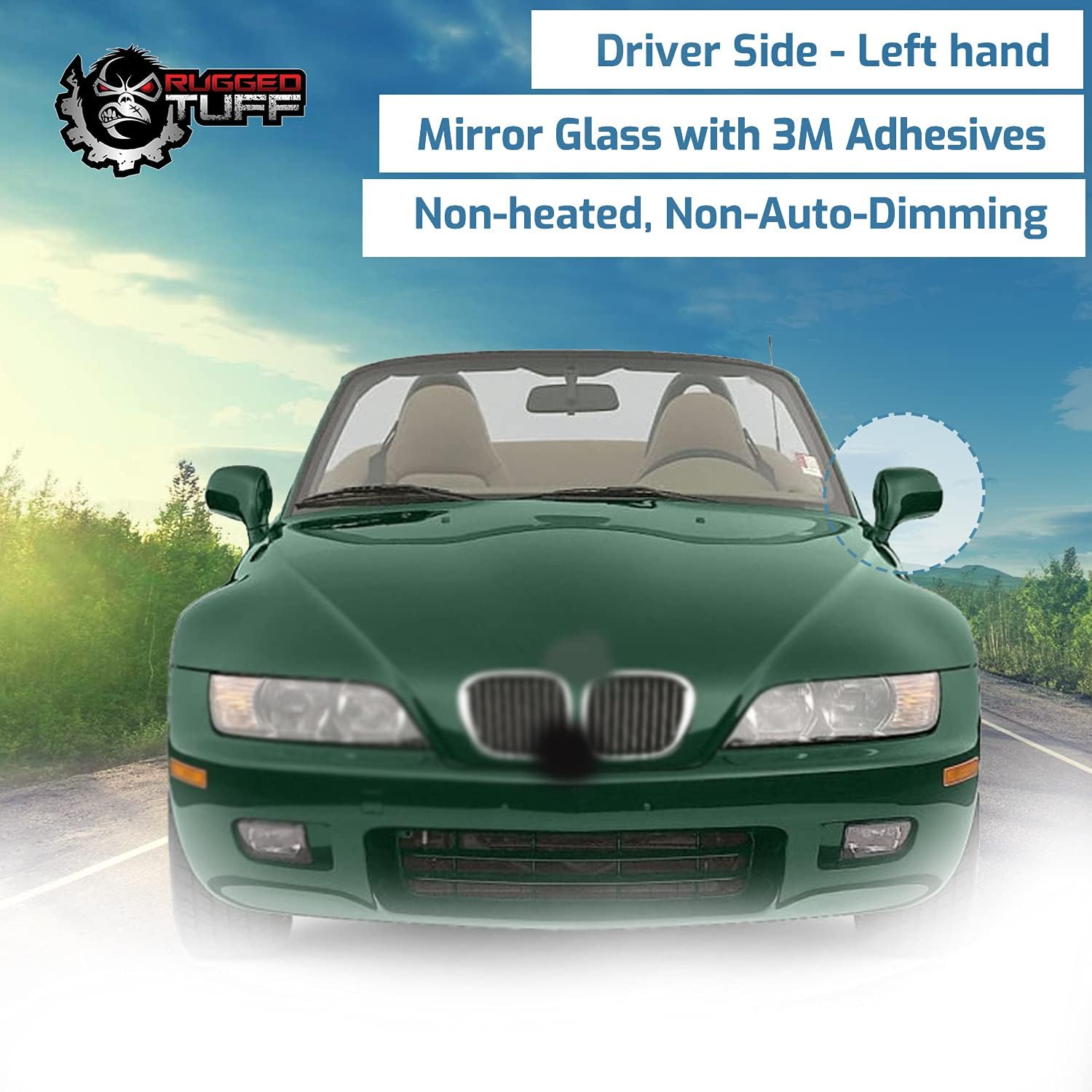 Driver Side Mirror Glass Replacement For 1996 1997 1998 1999 2000 2001 2002 BMW Z3 Z-3 Left Door Mirrors Rear View Flat exactafit 8260L