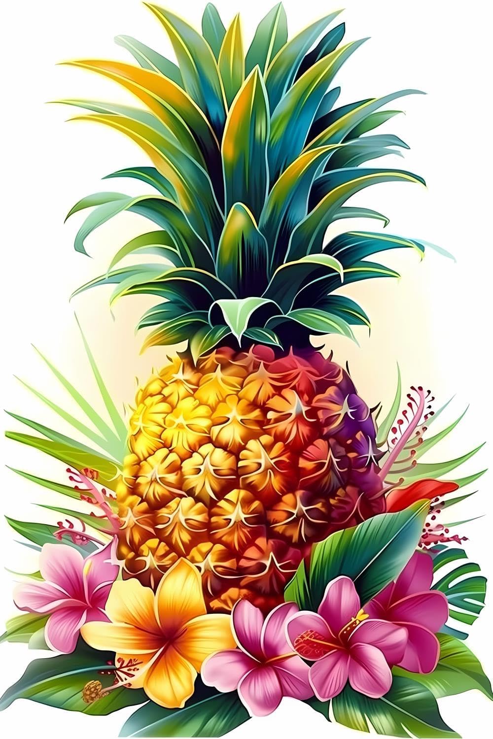 CUEAEAD 5D The Pineapple Surrounded by Tropical Flowers Diamond Art Painting Kit, Pineapple Full Diamond Art Kits for Adults Embroidery Cross Stitch Arts Craft Supply Canvas Wall Decor 20x30 inch
