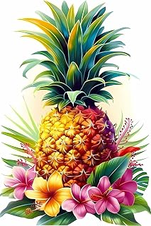 CUEAEAD 5D The Pineapple Surrounded by Tropical Flowers Diamond Art Painting Kit, Pineapple Full Diamond Art Kits for Adults Embroidery Cross Stitch Arts Craft Supply Canvas Wall Decor 8x12 inch