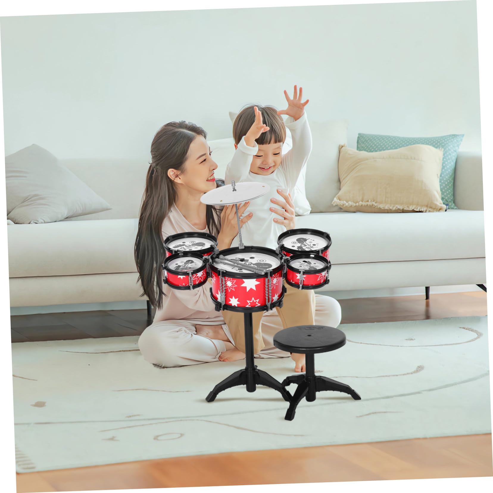 Set Batteria Giocattolo per Bambini Piccoli, Plastico, Jazz | Rosso, Design Realistico Robusto, Interazione Genitore-bambino, Kit Musicale Multifunzione