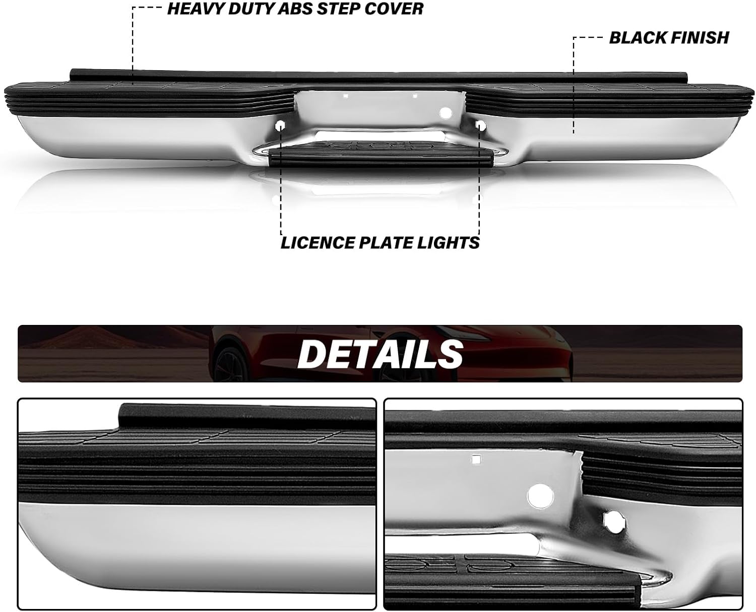 BRYGHT Rear Bumper Assembly Fits for 1988-2000 Chevy Silverado GMC Suburban C/K 1500 2500 Fleetside/Styleside Complete Back Step Bumper
