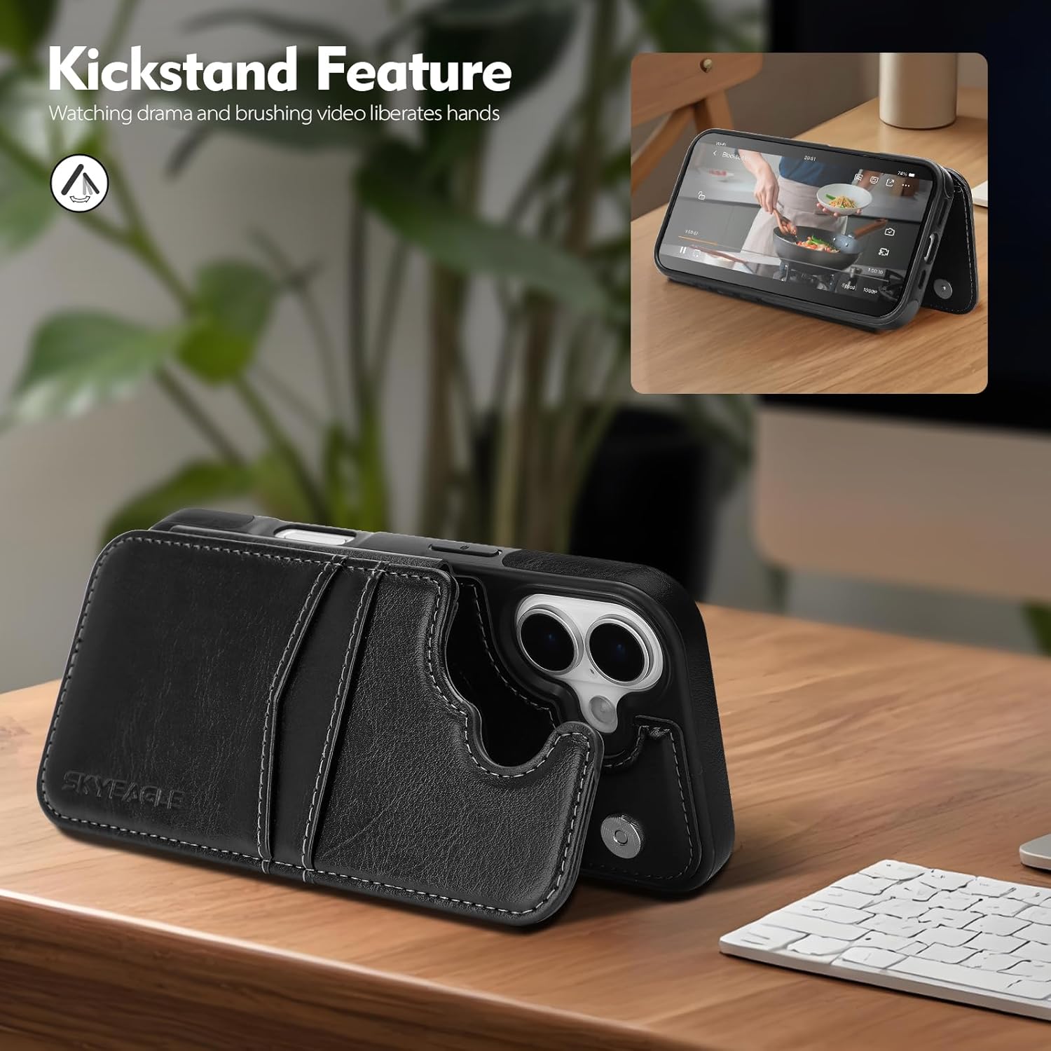 Compatible with Magsafe for iPhone 17 Wallet Case with Card Holder,Women Men Phone Case PU Leather Kickstand Flip Folio Protective Cover Credit Card Slots,for Apple 17 6.3",Black - Image 6