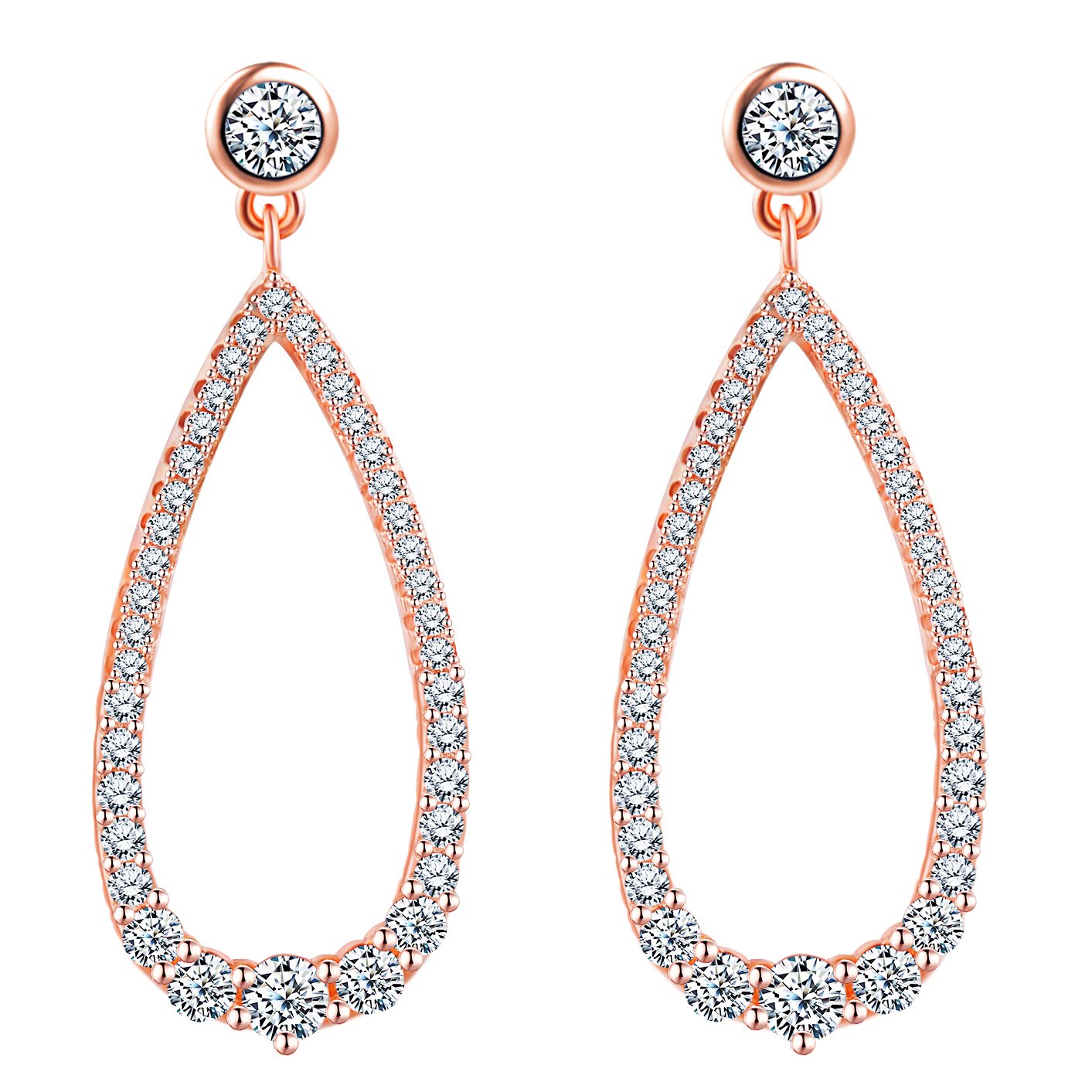 MicLeePendientes Mujer,"Lágrimas de Ángeles" Plata de Ley 925 con Brillante Circonita, Oro Rosa