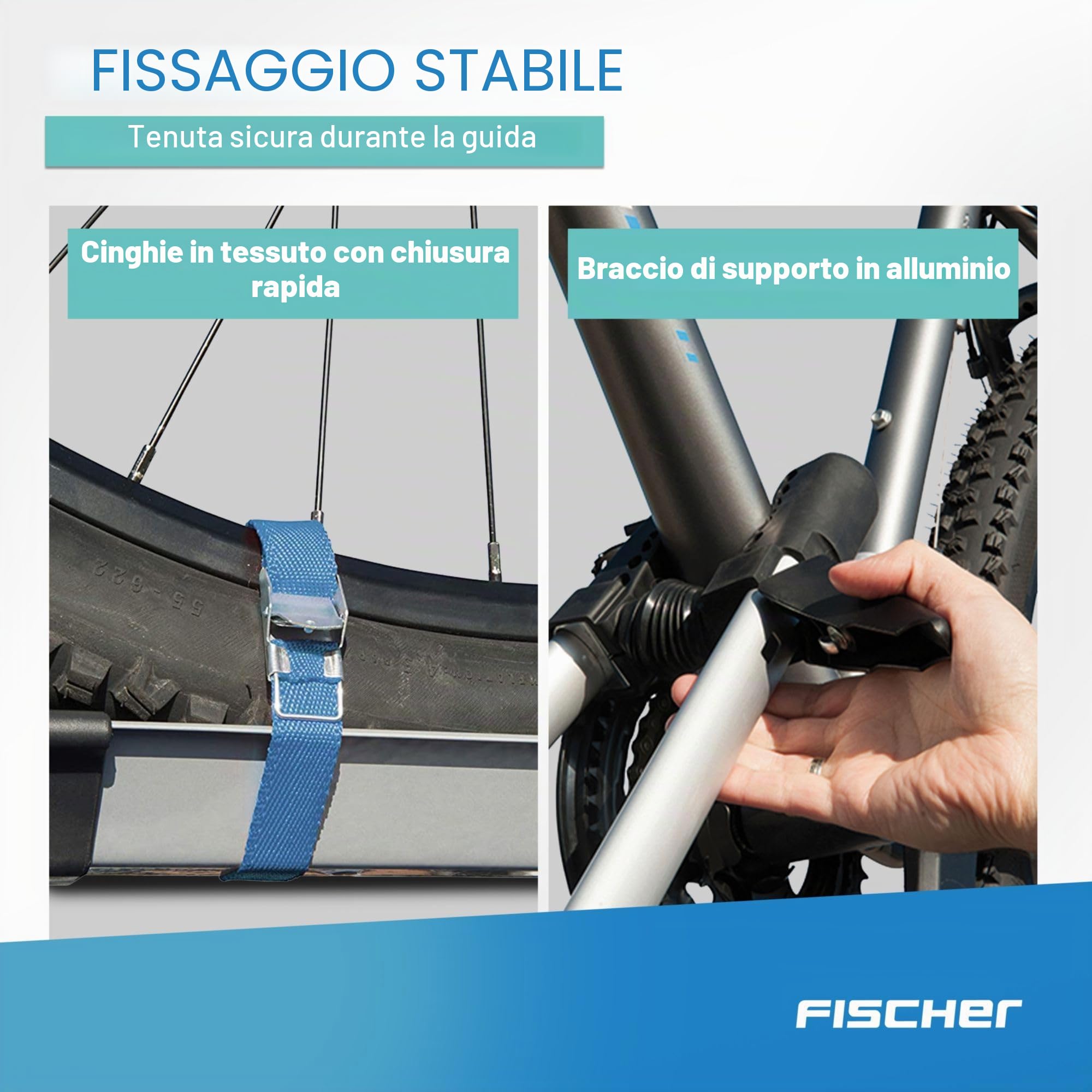 FISCHER, portabici da tetto per auto, testato TÜV GS, adatto per una bicicletta, carico fino a 15 kg, con serratura, argento