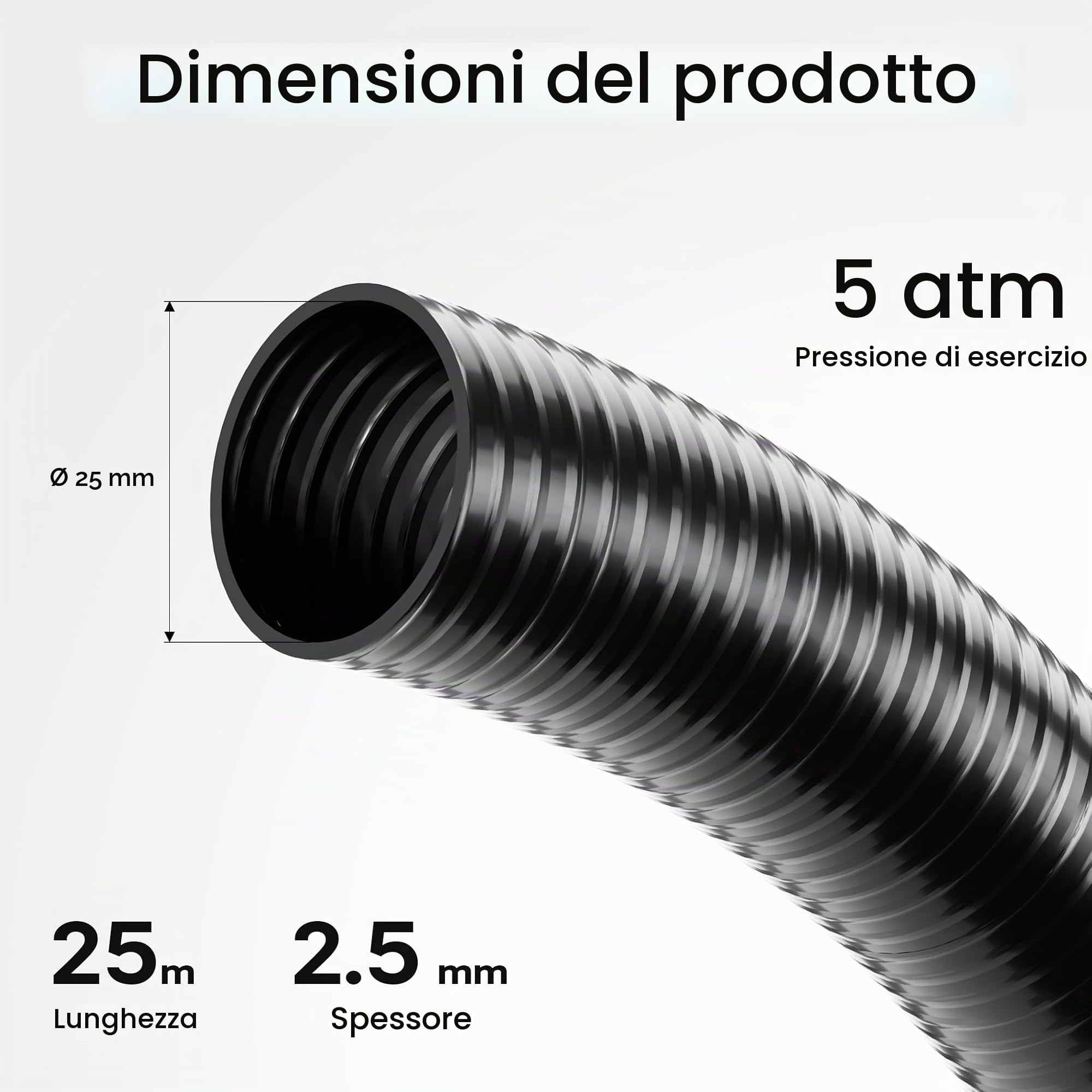 Luisiana OM/I 25m Tubo flessibile Laghetto D25mm 250g/m pompa acqua