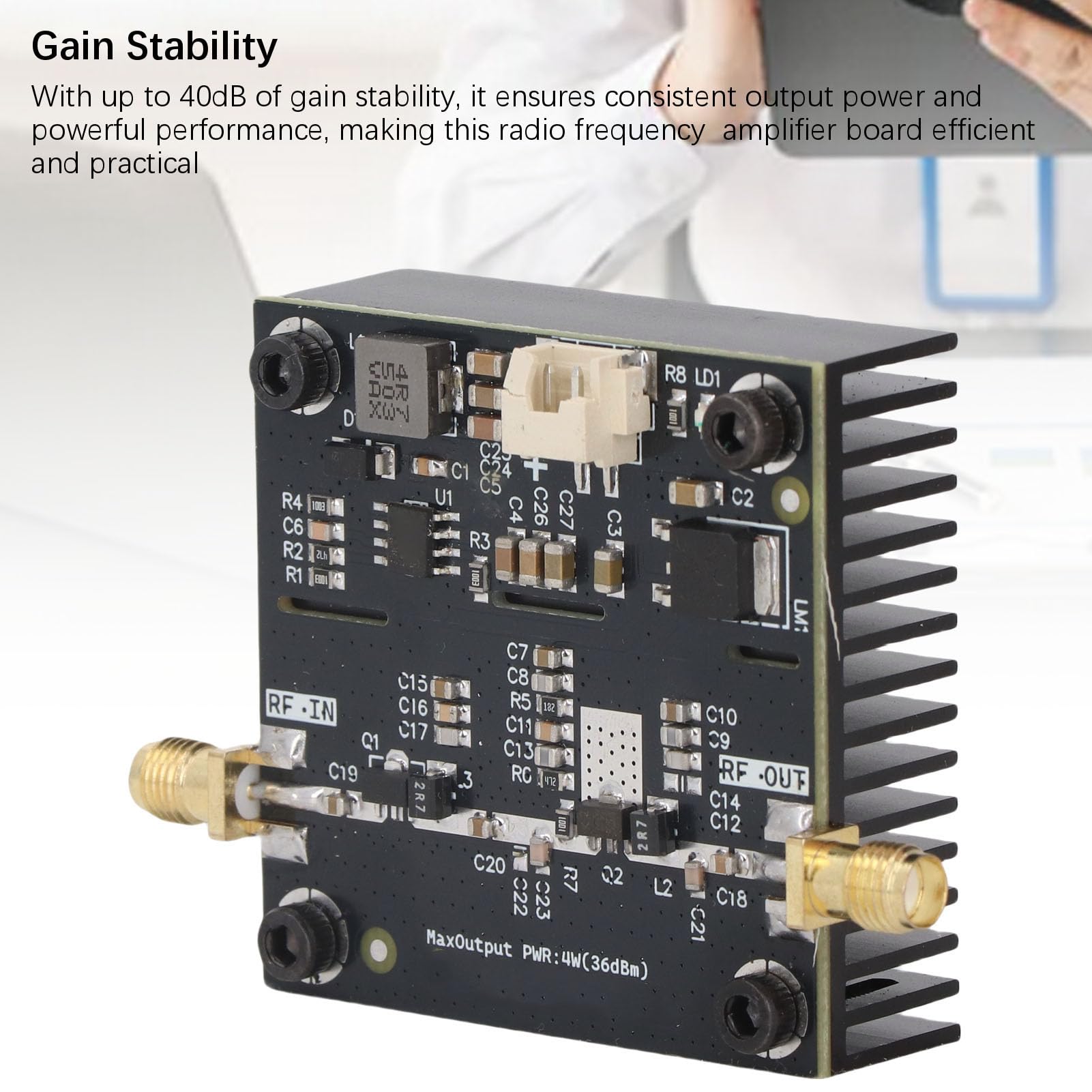 Tonysa Modulo Amplificatore di Potenza RF VHF UHF 0.5-800MHz Scheda Amplificatore di Potenza a Radiofrequenza 35-37dBm Guadagno 40dB per Trasmettitore FM HF