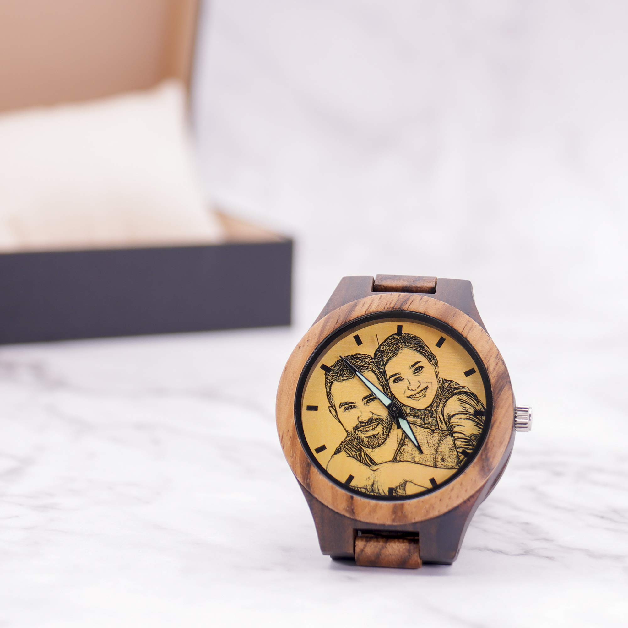 Montre en Bois pour Homme avec Photo Montre Photo De Père Personnalisée avec Texte Montre De Poche Personnalisée avec Cadre Photo Cadeau De Photo De Fête des Pères pour Papa Mari