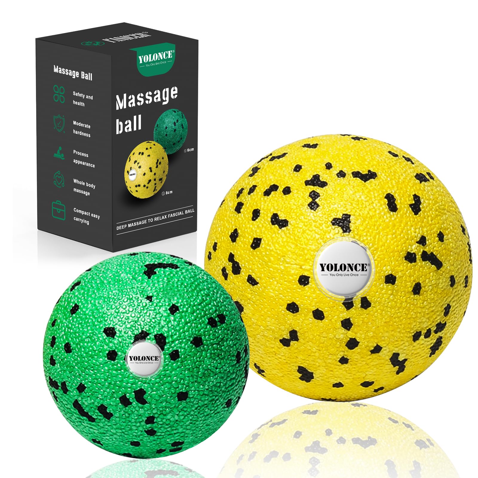 Faszienball-Set: 2 Stück, 8cm & 6cm Massageball für gezielte Selbstmassage von Faszien, für eine gezielte, tiefenwirksame Massage, Zur Entspannung Der Rückenmuskulatur (Grün+Gelb)