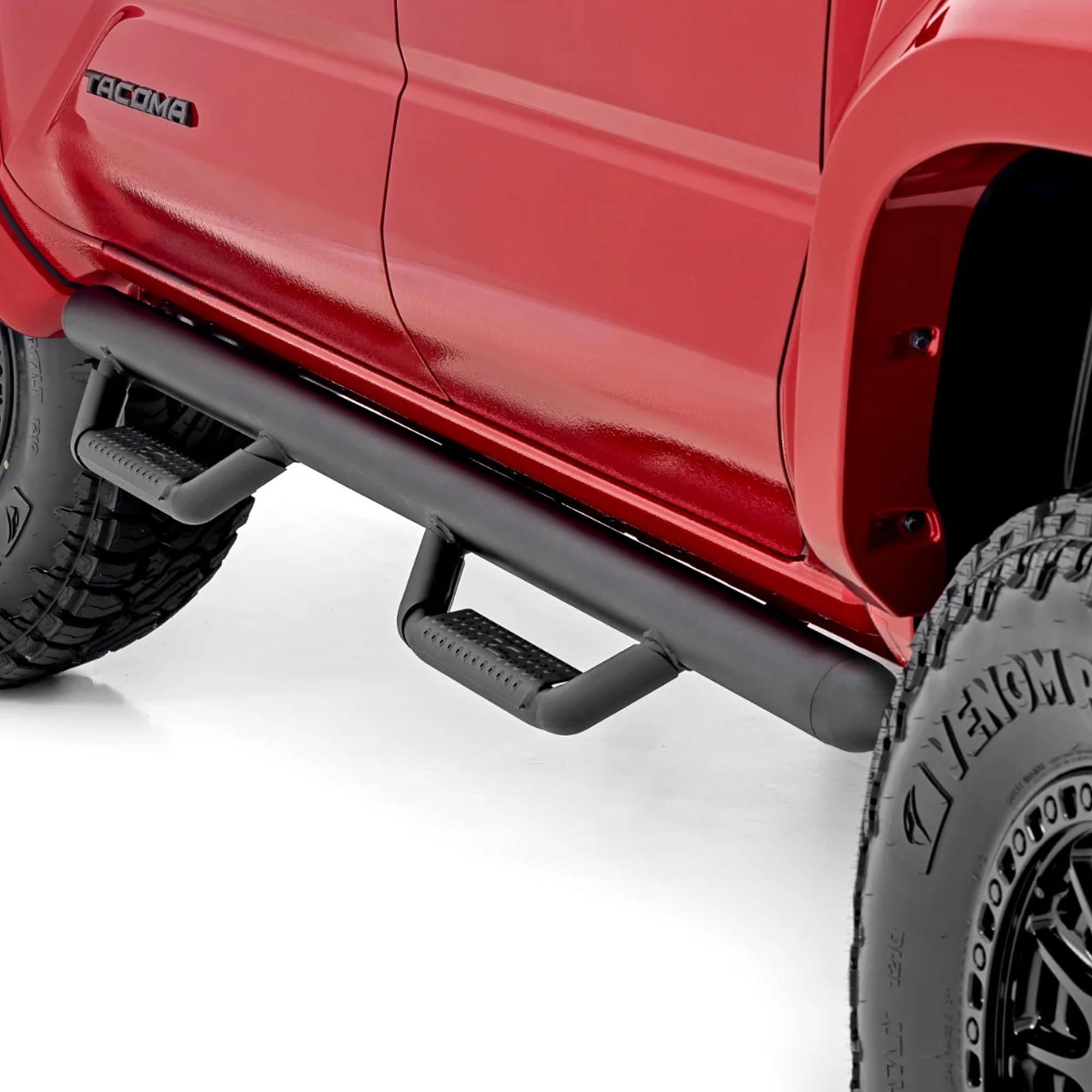Rough Country Nerf Step Bars for Toyota Tacoma (2024-2025) Double Cab - Rugged Full Length Nerf Bars with Side Steps, Bolt-On Install