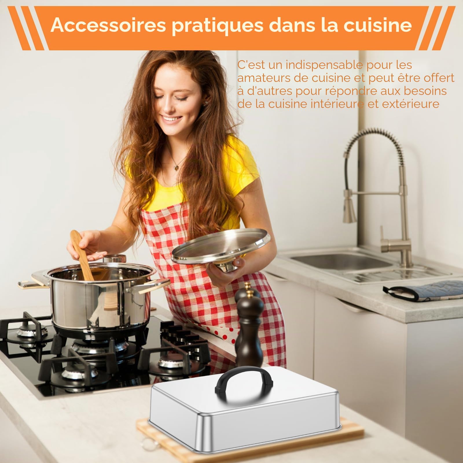Lot de 2 cloches de barbecue rectangulaires en acier inoxydable 28,5 x 22 x 10,5 cm