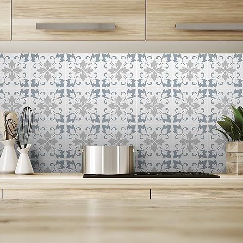 Miniatura 3 de Alwayspon 12 calcomanías de azulejos de pared mate retro florales de transferencia de despegar y pegar, calcomanías de vinilo autoadhesivas para