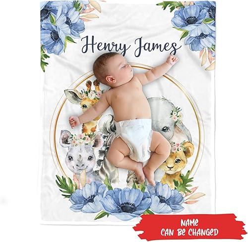 Miniatura 3 de Jump Up Manta personalizada de safari de flores para bebé, manta de bebé de animales de la selva, guardería de safari para bebé, manta de bebé con