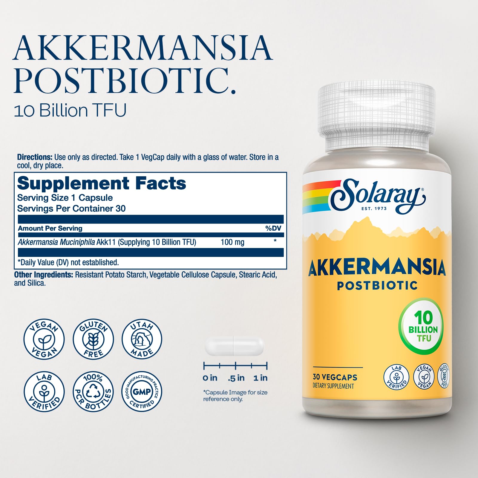 SOLARAY Akkermansia Postbiotic Akk11, 30 VegCaps thumbnail 2