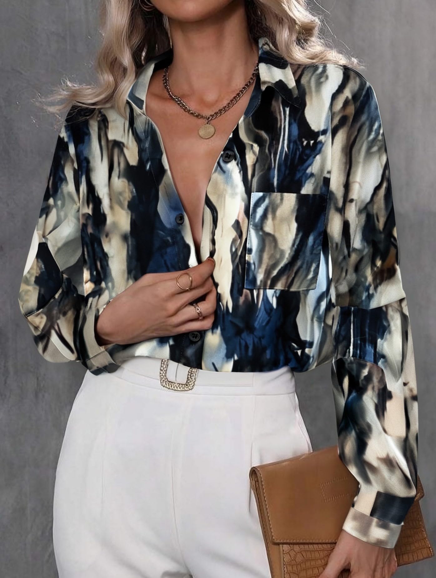 Zeagoo Womens Button Down Shirt Long Sleeve Blouse Business Work Tops Dressy Casual Floral Printed Outfits with Pocket