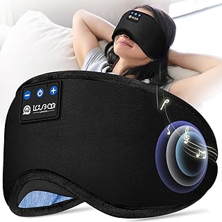 LOVE EYE Bluetooth Schlafmaske für Seitenschläfer, ultraflache Kopfhörer, lichtdicht & waschbar, verstellbares Kopfband, atmungsaktiv, ideal für Reisen & Entspannung (Schwarz)
