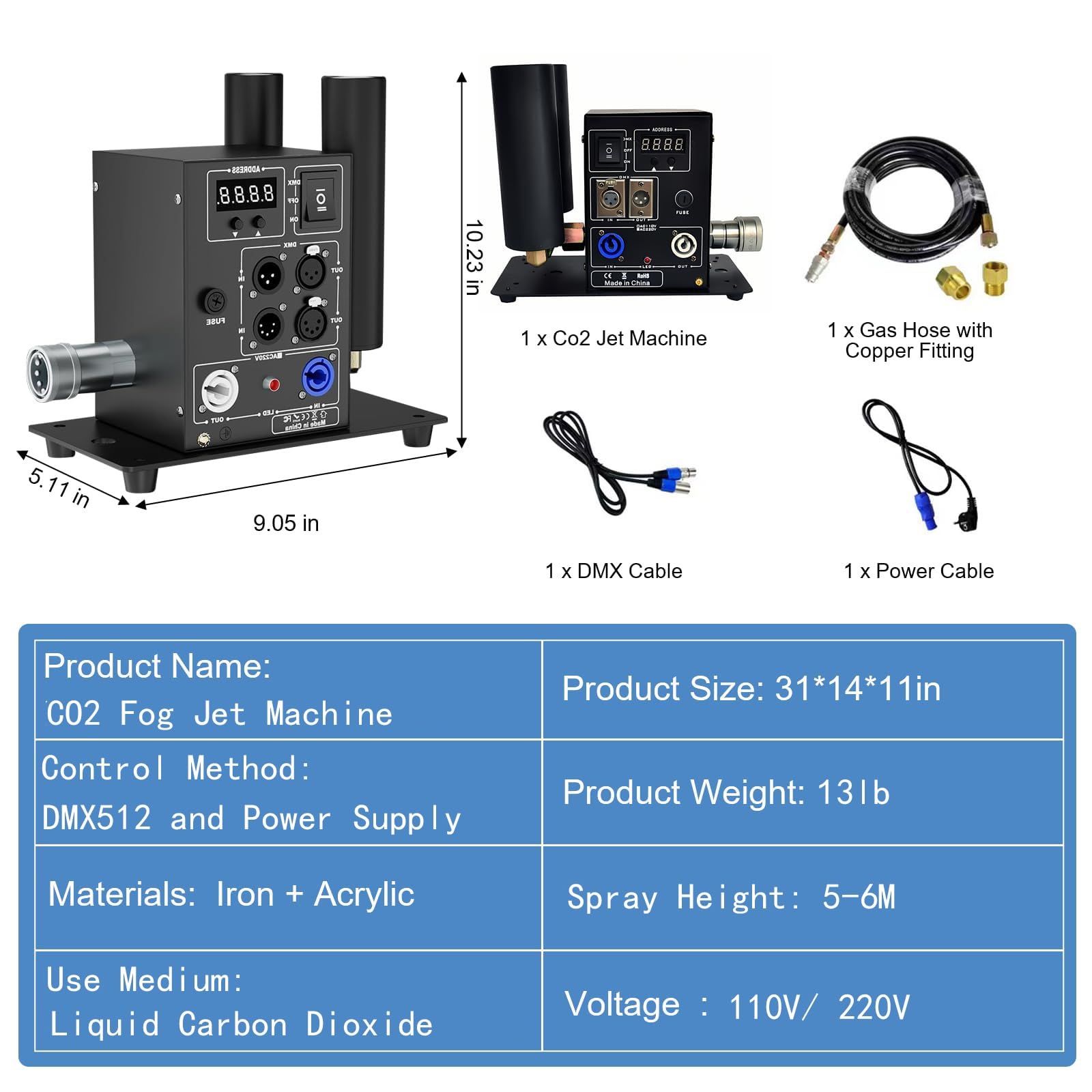 Doppelrohr CO2-Jet Machine Nebelmaschine,Professionelle Gas Nebelmaschine CO2 mit 6m-Schlauch,Einstellbarem Winkel und 5–6 m Strahlhöhe für DJ-Konzerte,Partys,Geburtstage und Hochzeiten