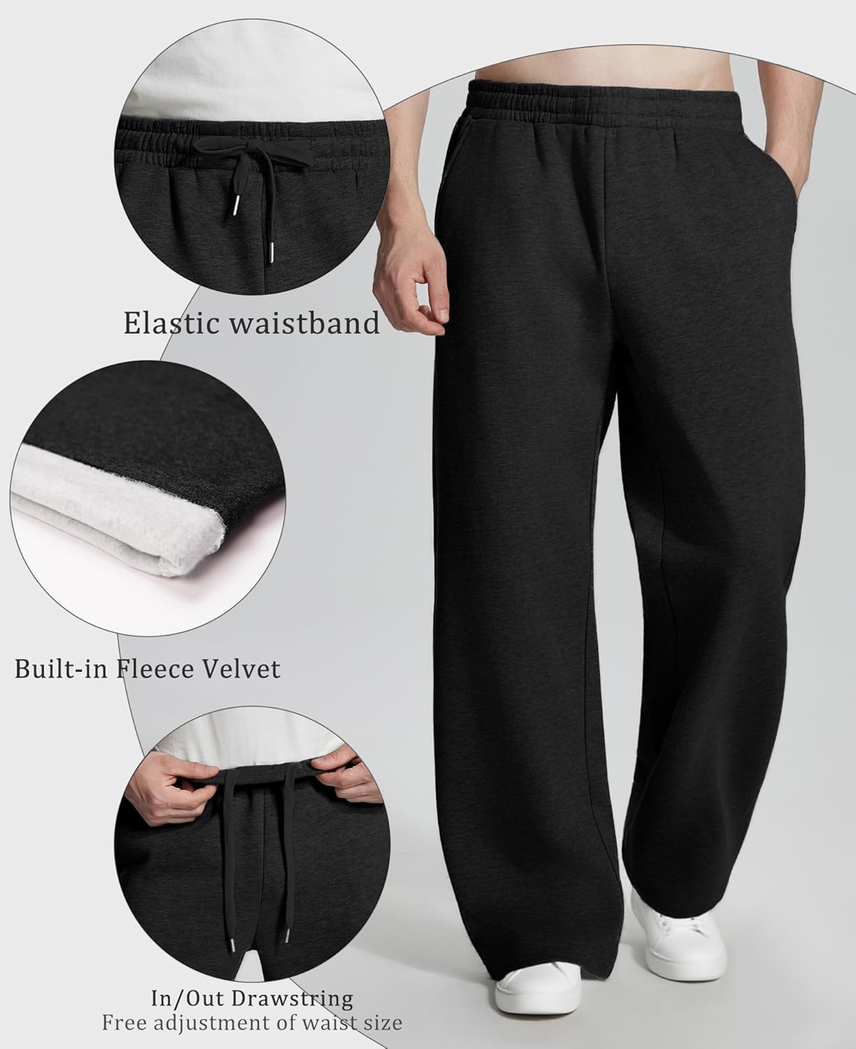 Susclude Mens Fleece Lined Baggy Sweatpants Wide Leg Mediumweight Comfy Lounge Slacks Loose Fit Track Pants Spring - Image 4