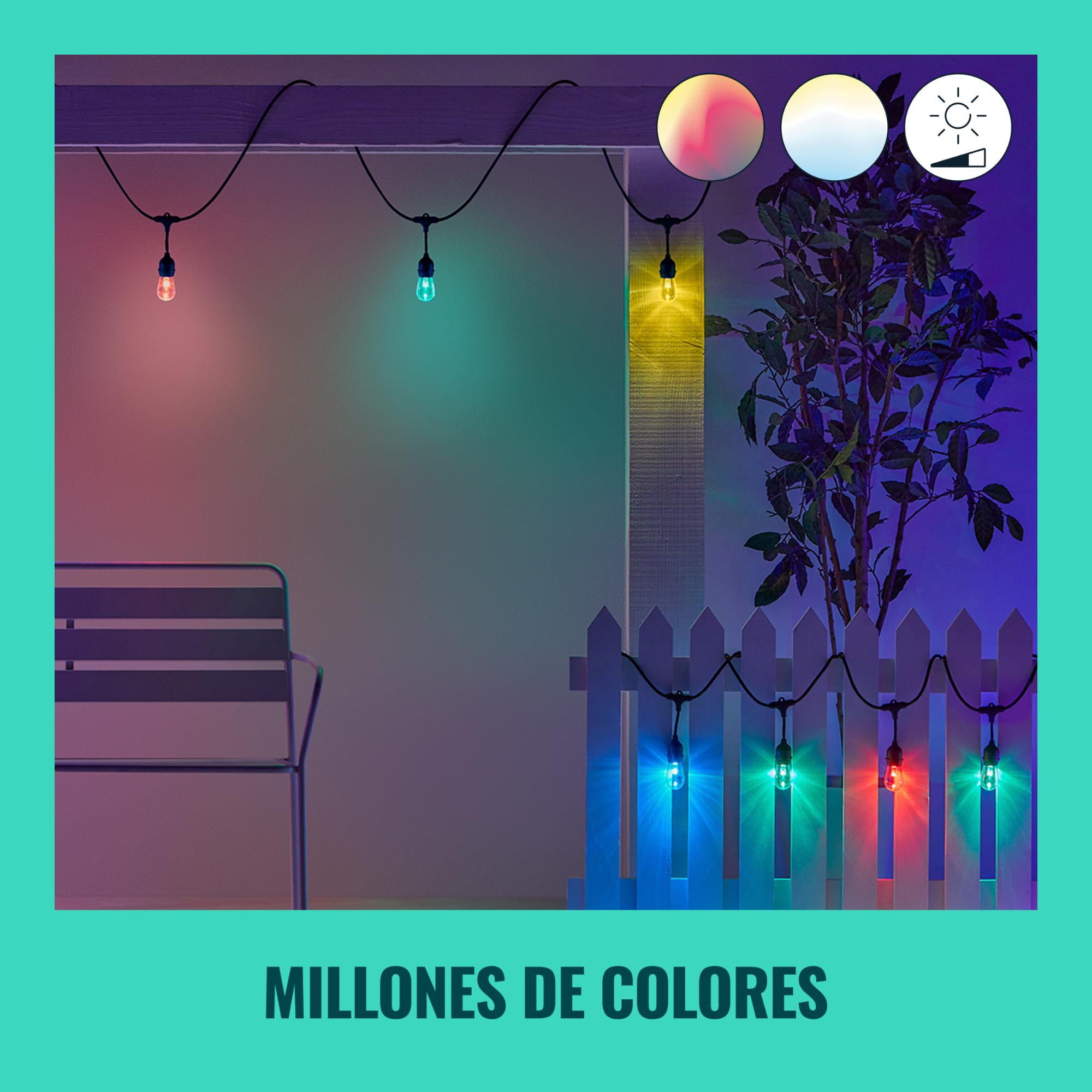 WiZ-Guirnalda Bombillas Led Inteligentes,luz Blanca y16 Millones de colores15my12 Bombillas,WiFi,Compatible con Matter,con tecnología SpaceSense ycompatible con Alexa y Google Home,clasificación IP65