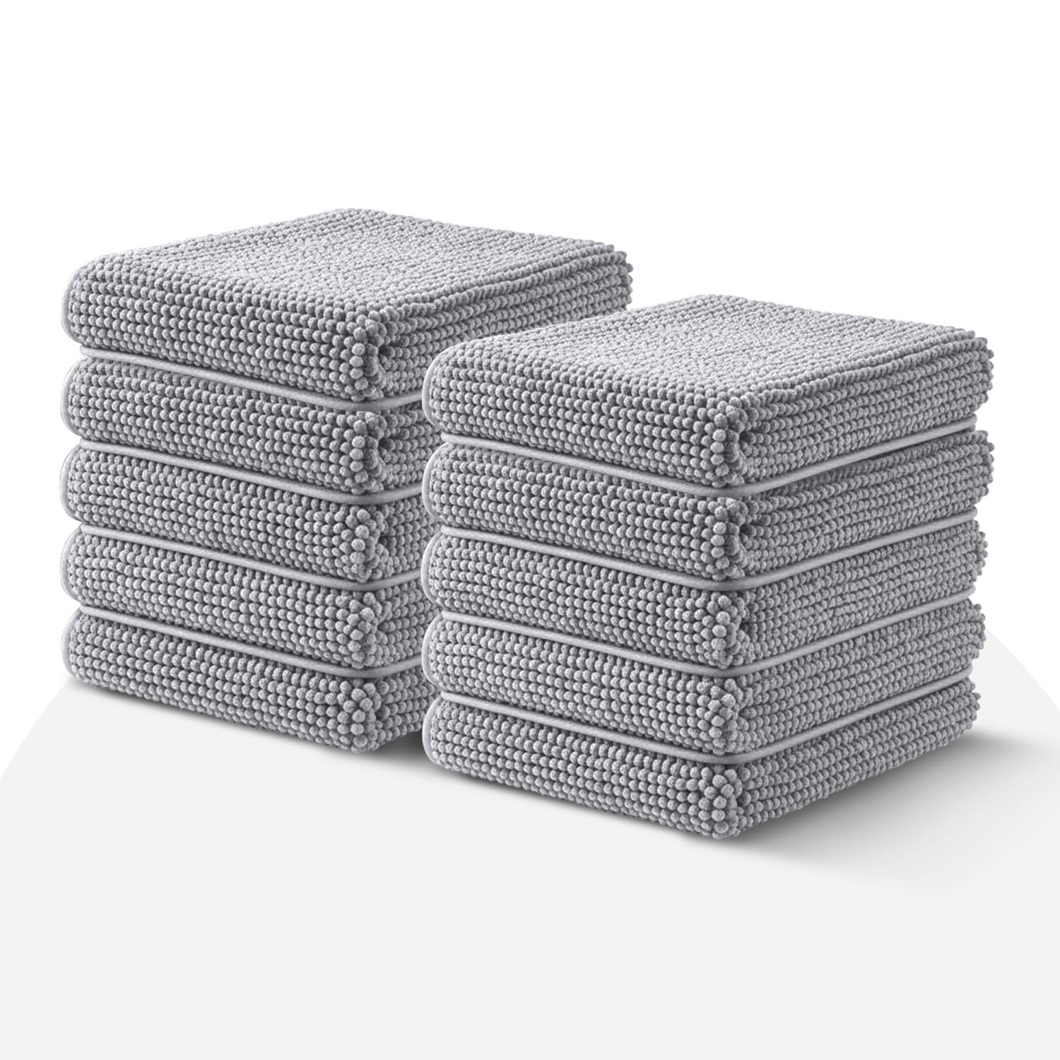BedLooms Light Grey Bath Mat Non Slip Anti Mould (10 pack) - Machine Washable Bath Mats 60x90cm Chenille Bathroom Mat Super Absorbent Extra Soft Fluffy Shower Mat โ image 1
