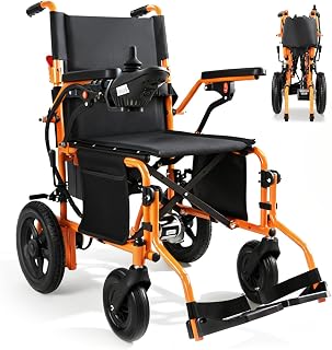 Zygenair YF001S Electric Wheelchair 330 Lbs Capacity Electric Wheelchairs for Adults 500w Lightweight Foldable Power Wheelchair, Motorized Wheelchairs with 12ah Battery, 15 Miles Range, Orange