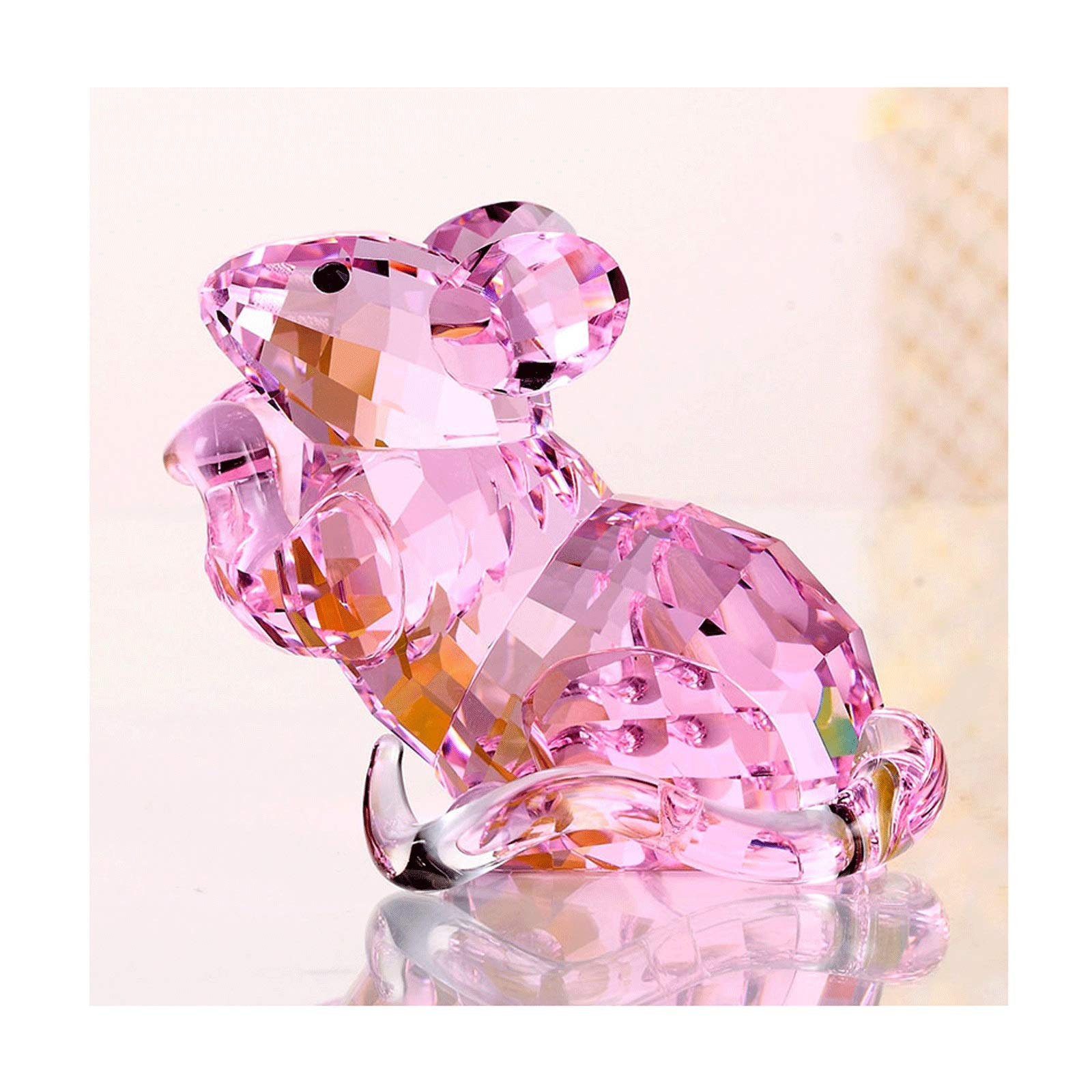 BHGFYXBS Home Décor Products Crystal Rat Ornaments Twelve Zodiac Rat Statue,Creative Home Desk Decoration/Christmas Birthday Gift Accent Decoration,Pink