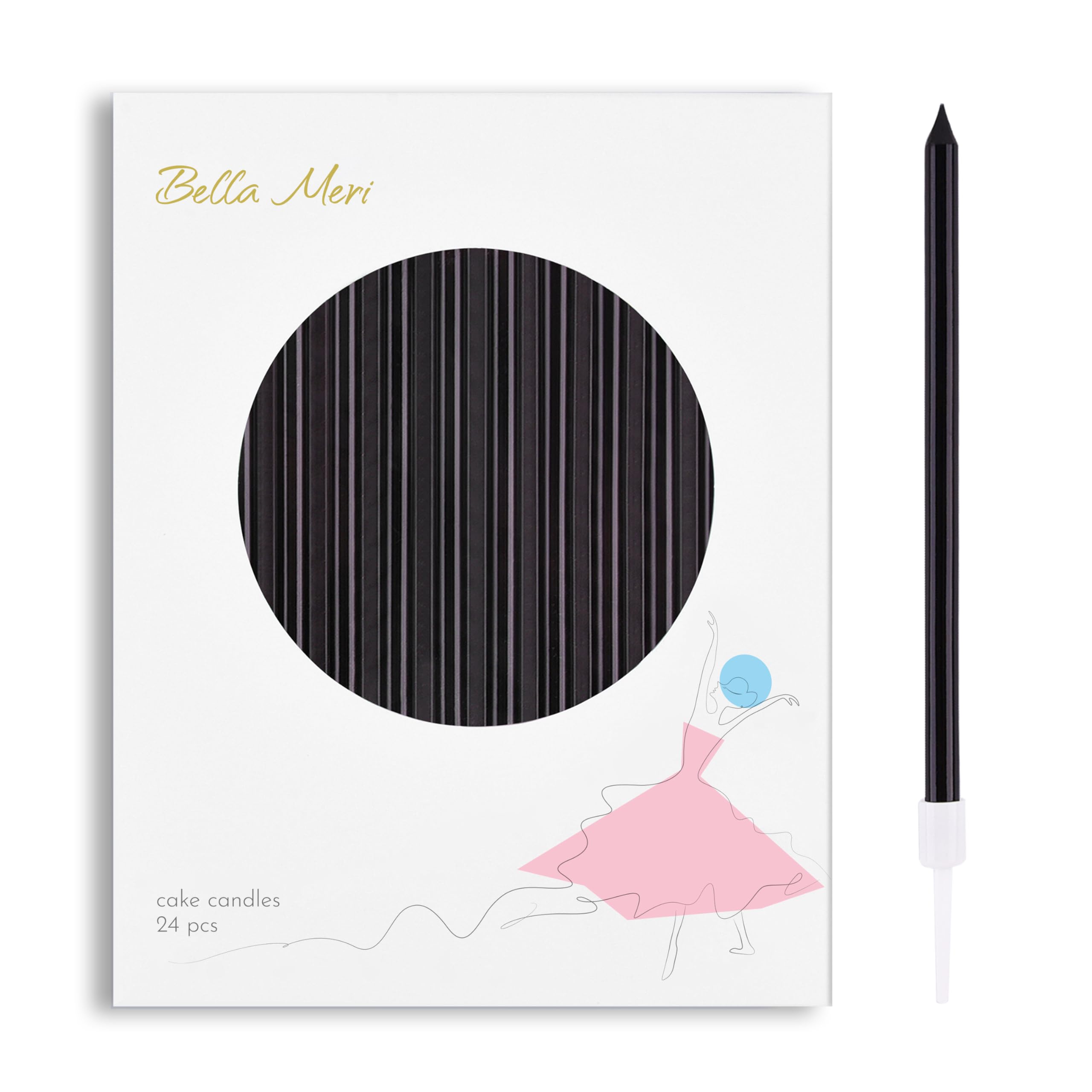 Bella Meri Black 24-Count Long Thin Metallic Birthday Candles, Cake Candles, Birthday Parties, Wedding Decorations, Party Candles