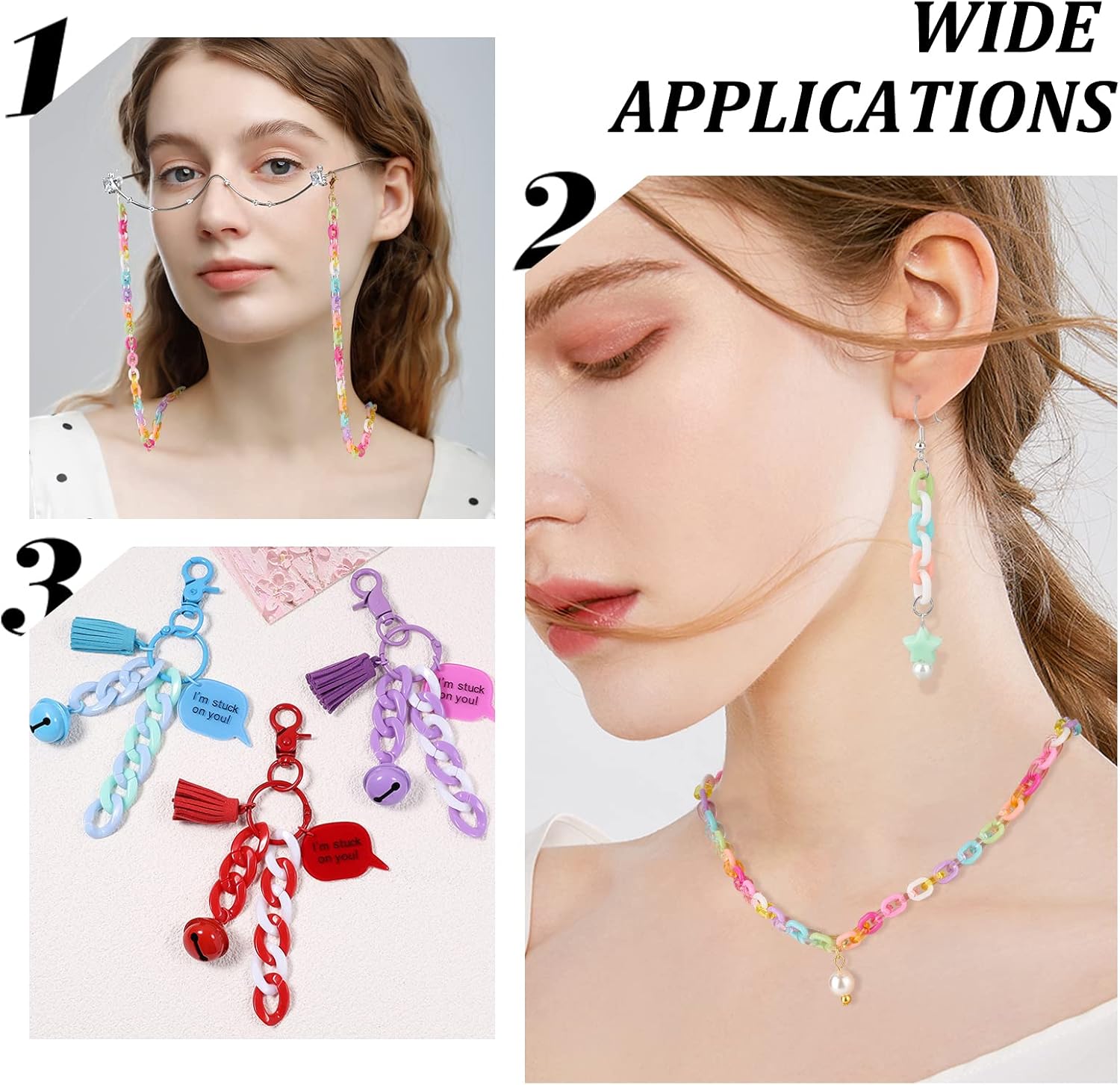 CHGCRAFT 600Pcs 15 Styles Transparent Opaque Acrylic Linking Rings Oval Quick Link Connectors for Earring Necklace Jewelry Eyeglass Chain DIY Craft Making, 0.4inch Long - Image 6