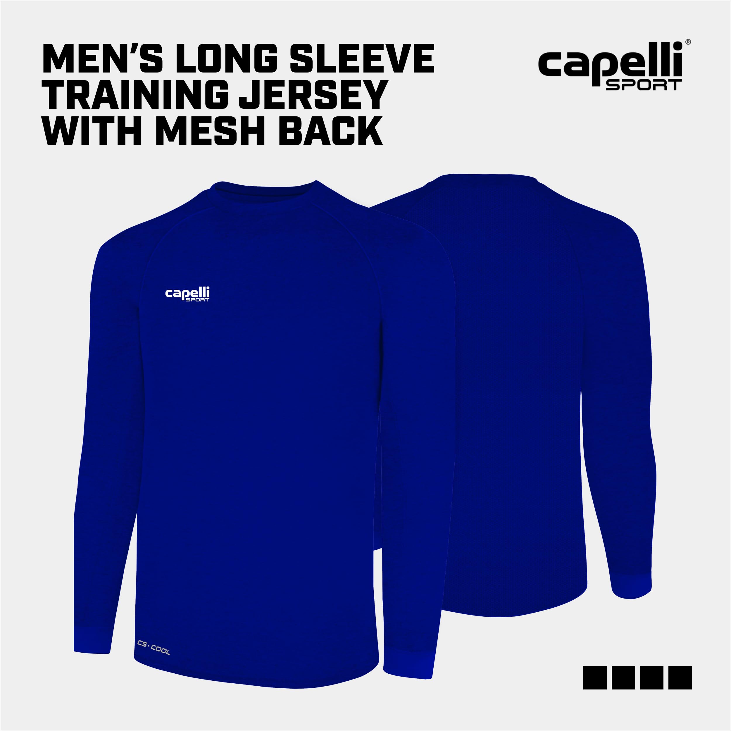 Capelli Sport Men's Standard Workout Top, Long Sleeve Crew Neck Exercise Training Jersey, Royal Blue White