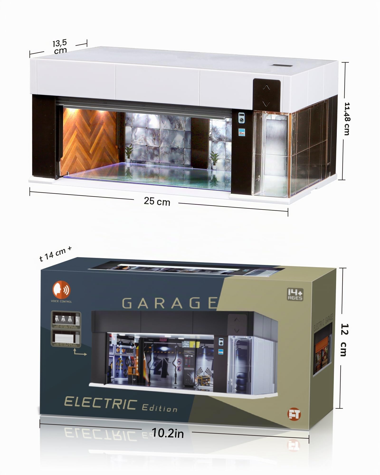 1/64 Maßstab Druckguss-Vitrine für Hot Wheel-Aufbewahrung mit LED-Lichtern, stapelbare elektrische Garage mit Sprachsteuerung, 3 austauschbare 3D-Szenen-Parkplatz-Diorama für Modellautos