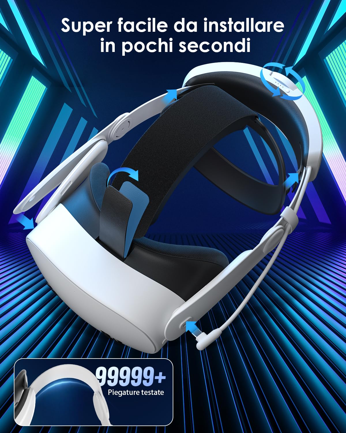 vr Battery Head Strap per Quest 3/Quest 3S Elite Strap con batteria a ricarica rapida da 8000 mAh, cinturino bilanciato per Quest 3 per Quest 3S accessori