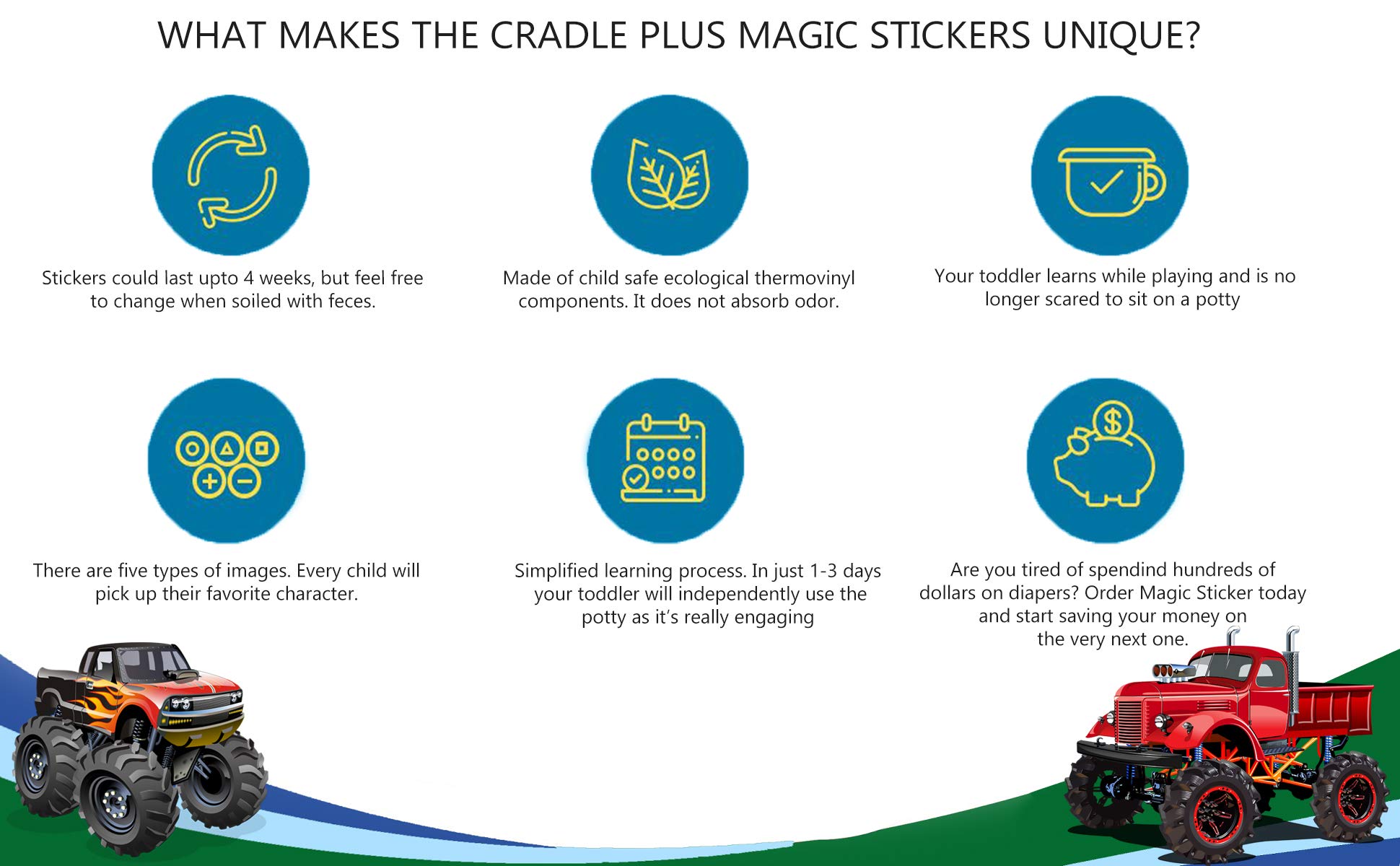 Potty Training Seat Magic Sticker Monster Truck toddler Potty Training Toilet Color Changing