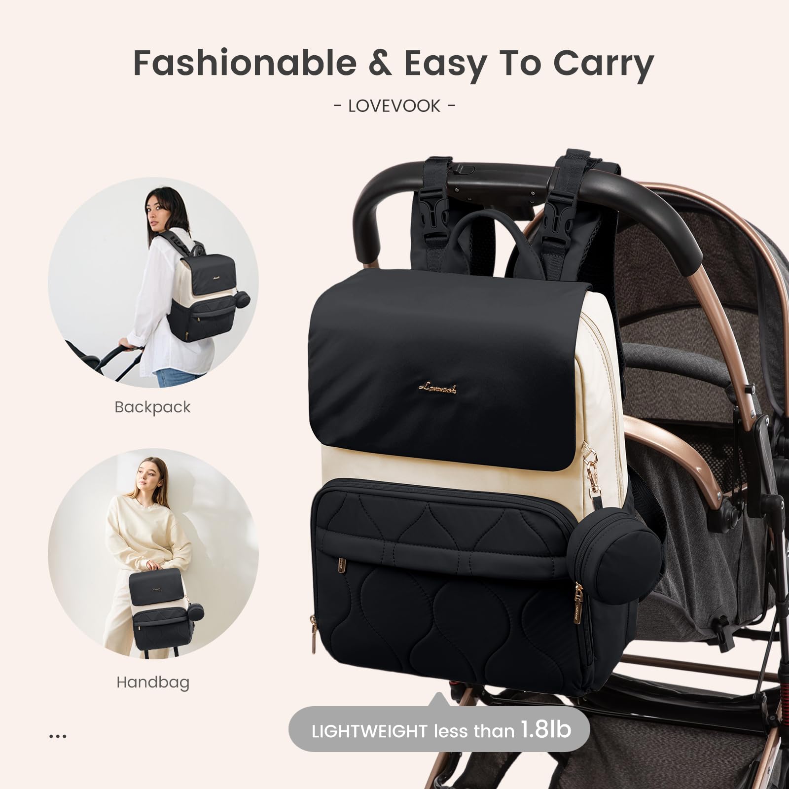 LOVEVOOK Wickelrucksack Groß Wickeltasche Rucksack Diaper Bag für Mama Papa | Lässig Babytasche mit Wickelauflage, Schnullerhalter & Kinderwagengurte, Multifunktional Windeltasche Kliniktasche Geburt, L