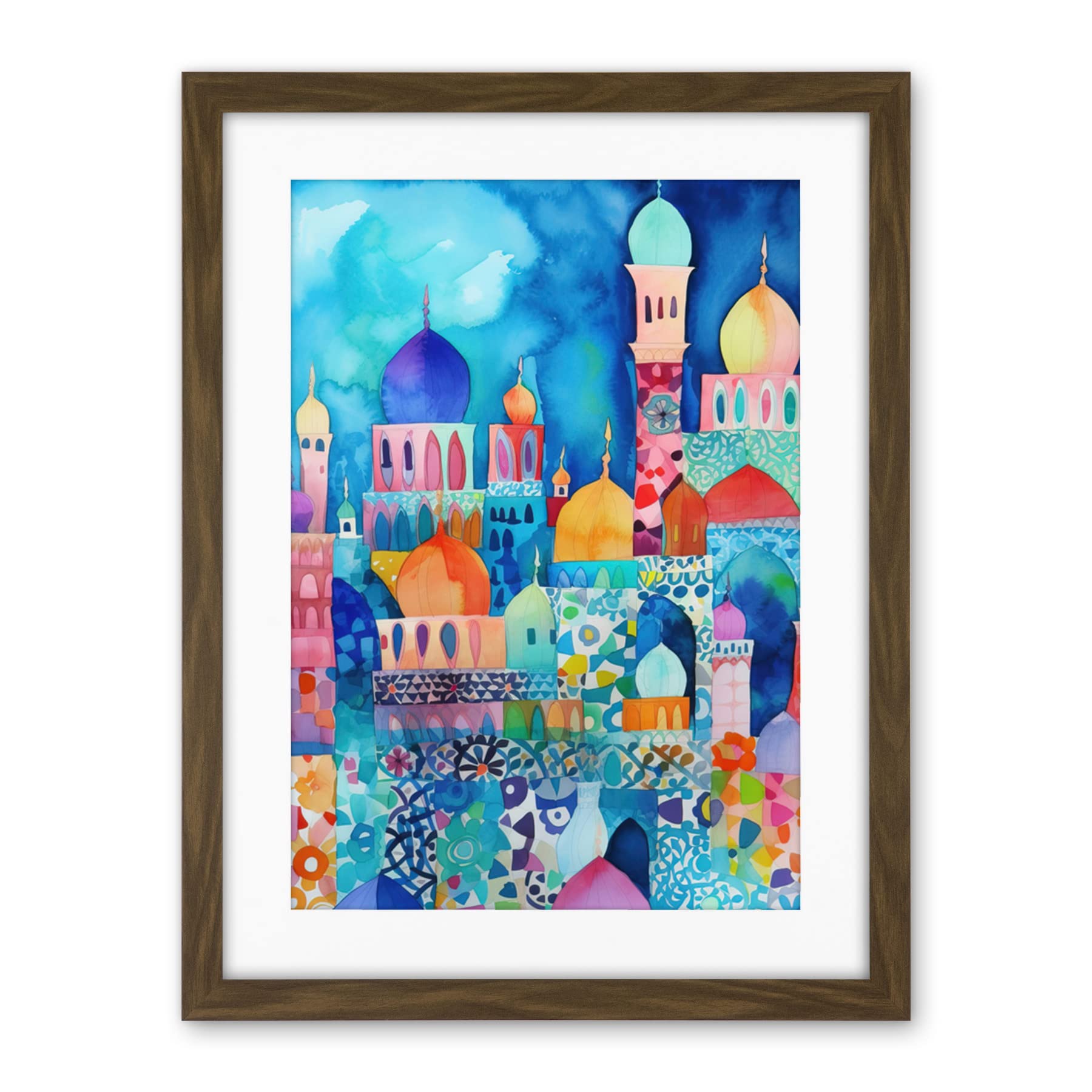 Artery8 Morocco Cityscape Moonlight Folk Art Artwork Framed Wall Art Print 18X24 Inch