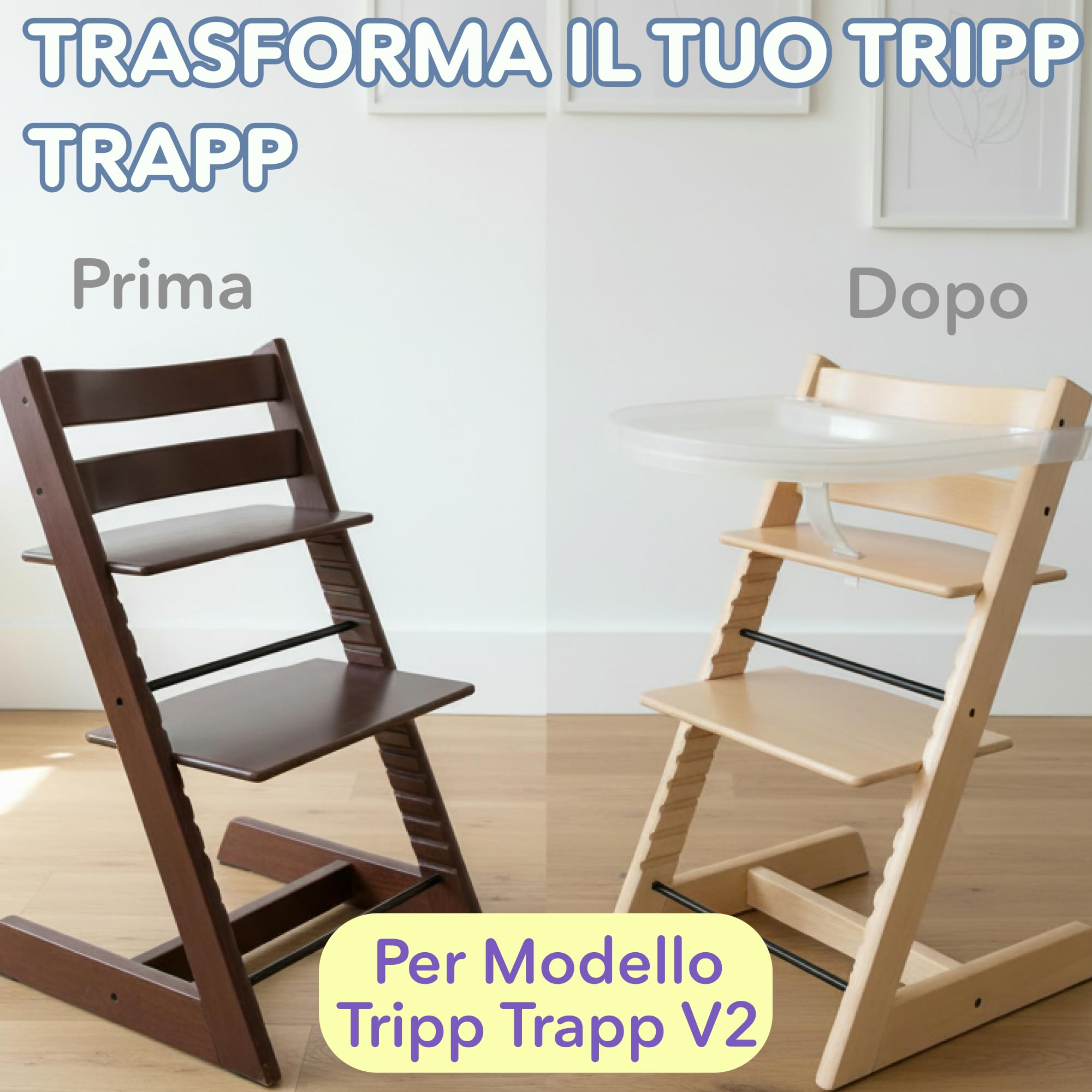 Vassoio per Seggiolone Stokke Tripp Trapp – Chiaro – Senza Baby Set Necessario. Superficie Antiscivolo per Ventose. A Scatto. Senza BPA