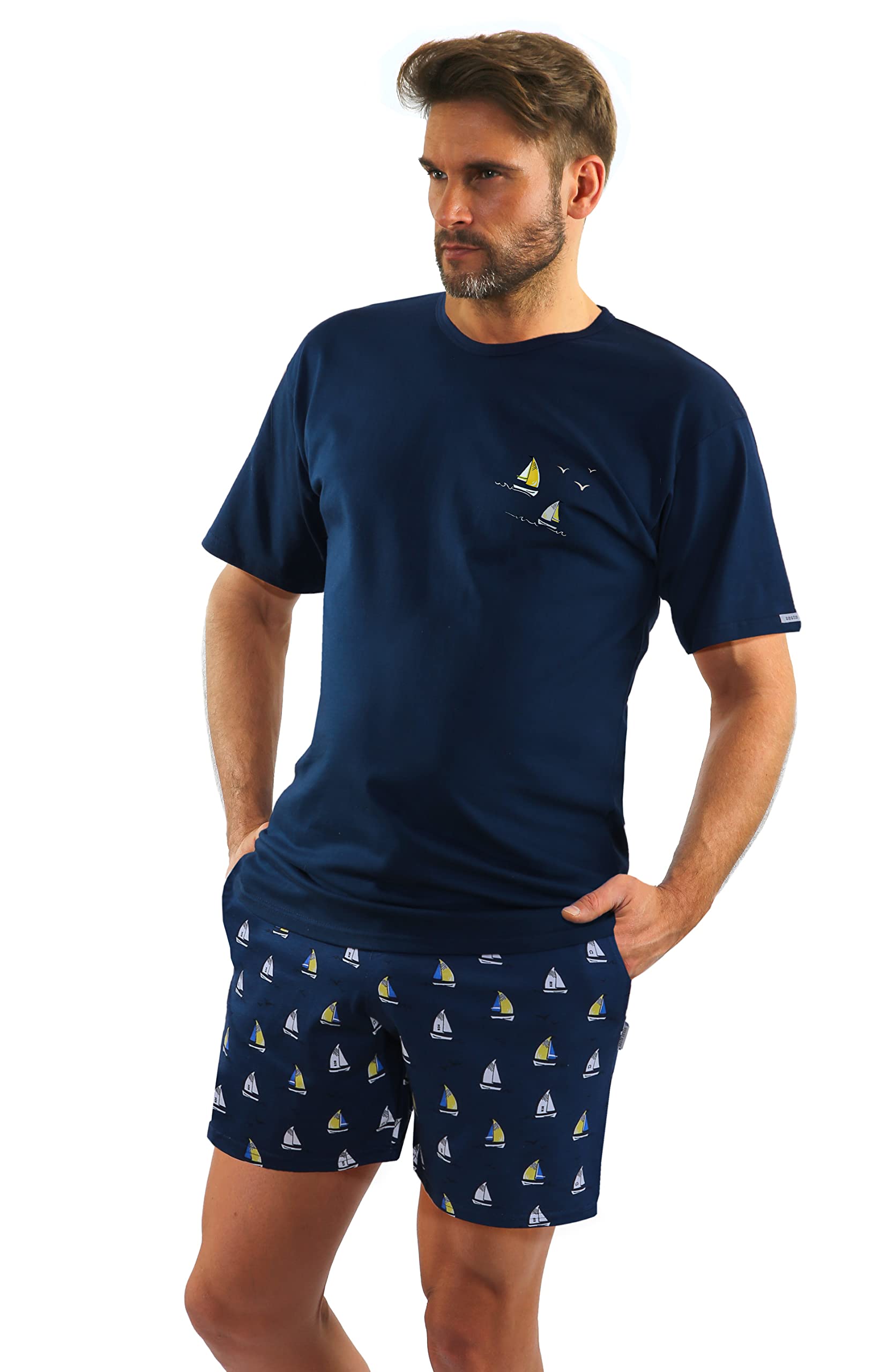 sesto senso Sommerpyjamas Herren Kurz Schlafanzug Baumwolle Pyjama Kurzarm Kurze Hose Zweiteilig Set