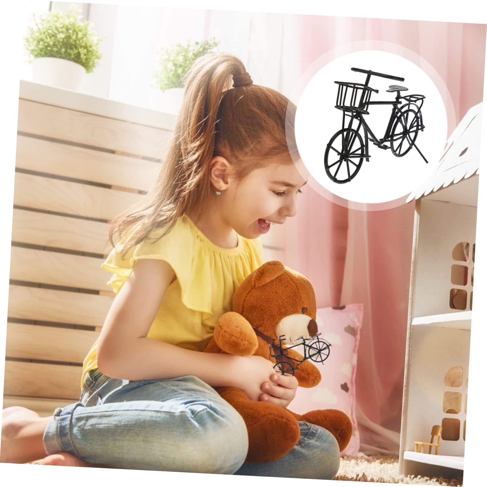Mobestech Miniatur Fahrrad Spielzeug Für Puppenhäuser Maßstab Schwarze Metall-Fahrrad-Dekoration Kreative Puppenmöbel Zubehör Für Leicht Und Platzsparend