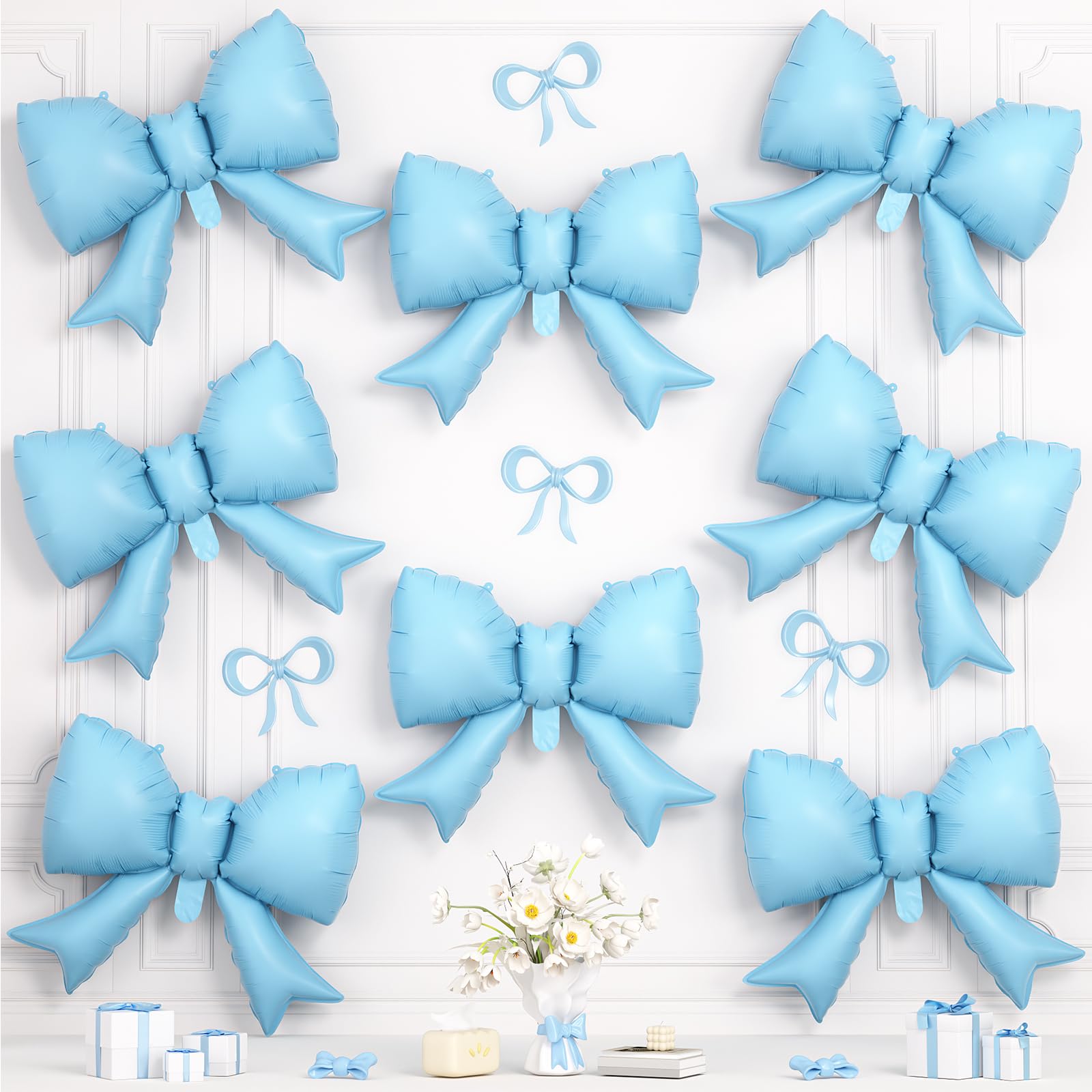 8Pcs Blue Bow Foil Balloons,21Inch Blue Bow Shaped Balloons for Girls Women Birthday Baby Shower Engagement Wedding Bachelorette Anniversary Decorations — image 1
