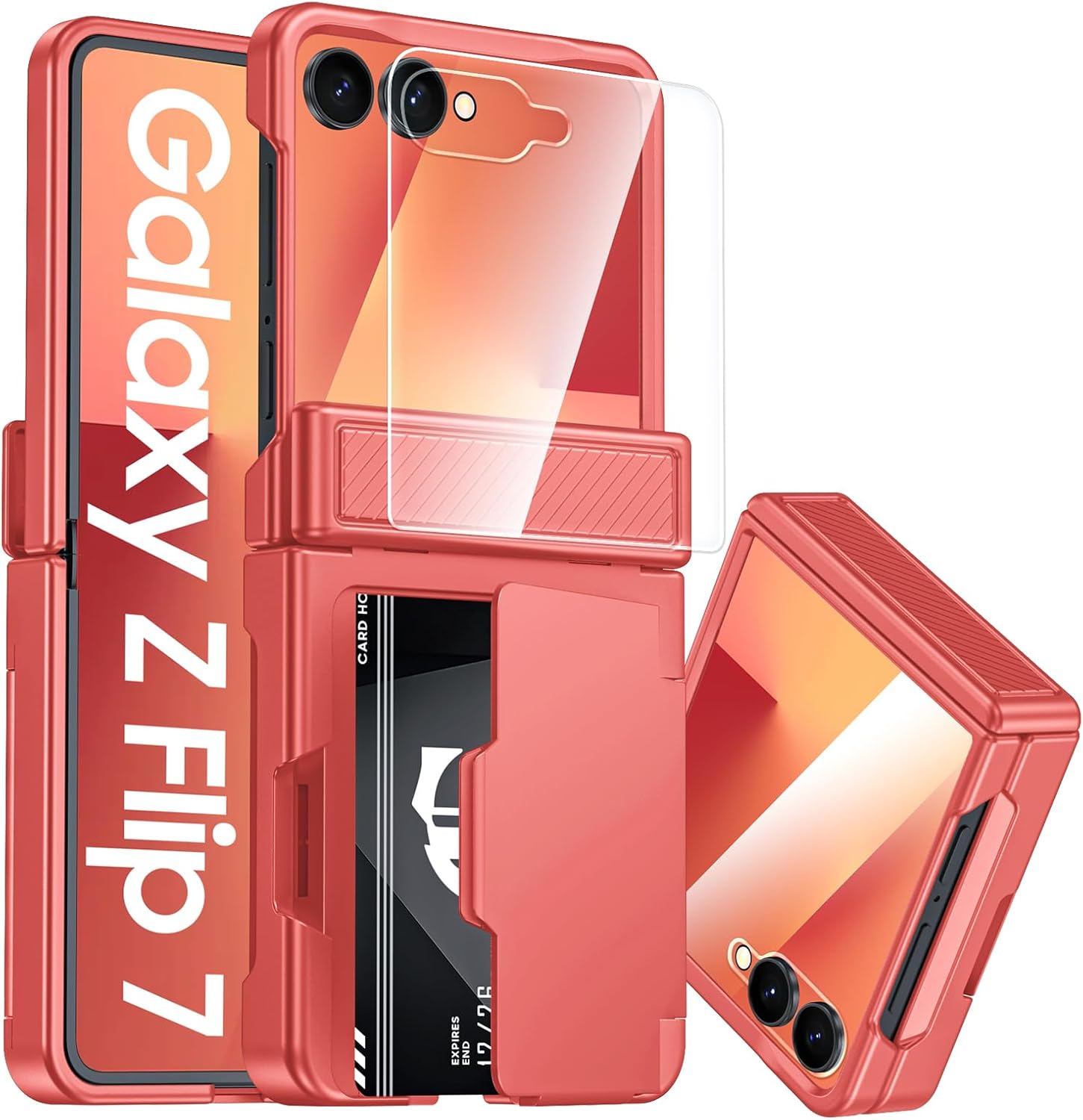 CENMASO for Samsung Galaxy Z Flip 6 Case/Z Flip 7 FE Case with Card Holder [RFID Blocking] & Hinge Protection & Screen Protector, Full-Body Shockproof Phone Case for Z Flip 6/Z Flip 7 FE-Purple