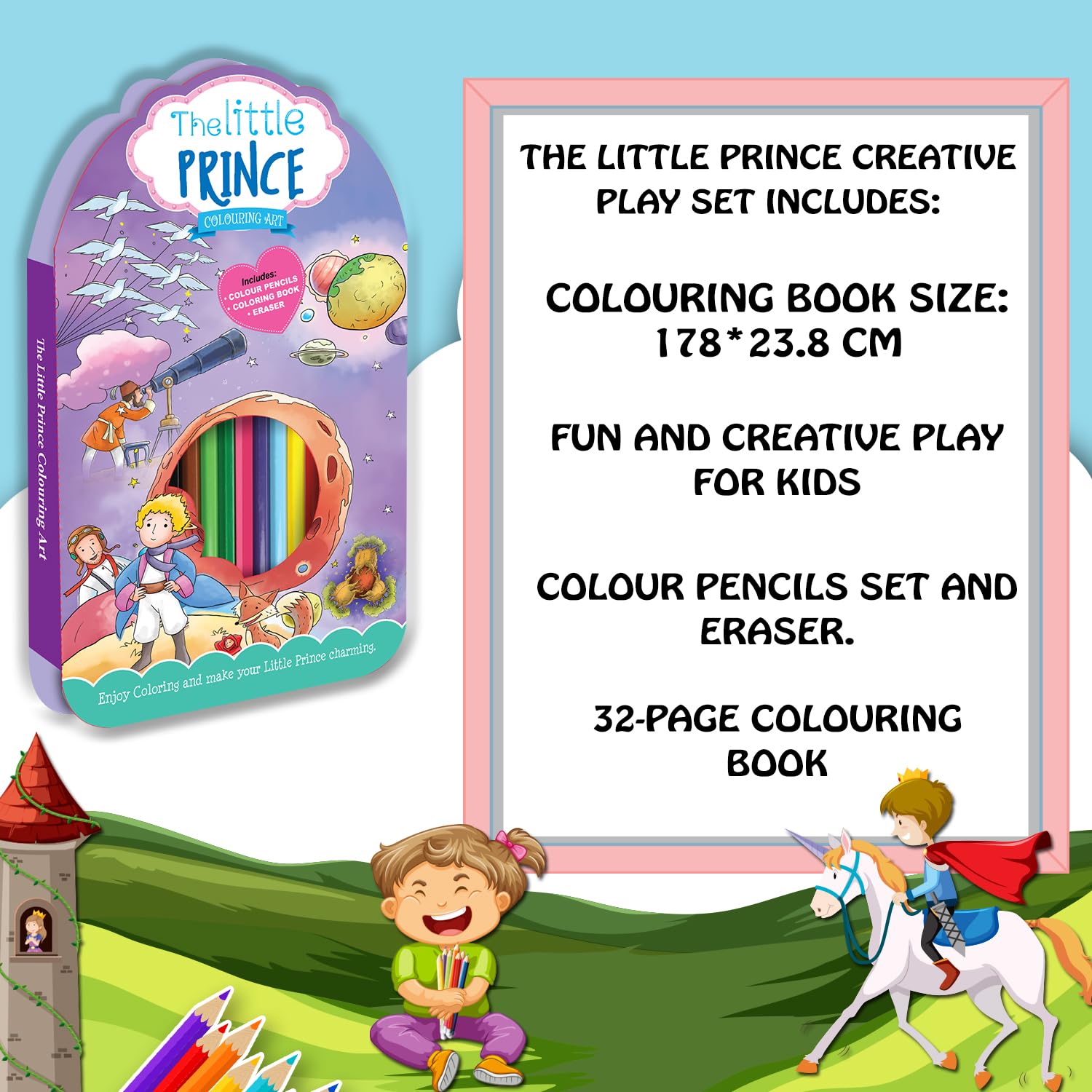 Hello Friend Princess Colouring Kit for Girls/Kids- with 32 Pages Colouring Activity Book Set, 12 Pencils Colour, 1 Eraser, +5yrs 3