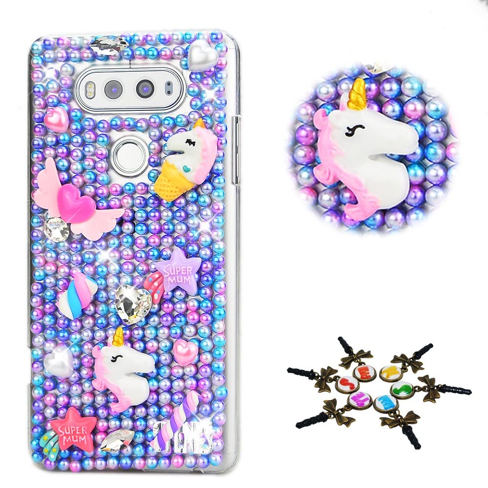 STENES Bling Phone Case Compatible with LG K22 Case - Stylish - 3D Handmade [Sparkle Series] Unicorn Star Sparkly Diamond Rhinestone Design Cover Case - Fantasy