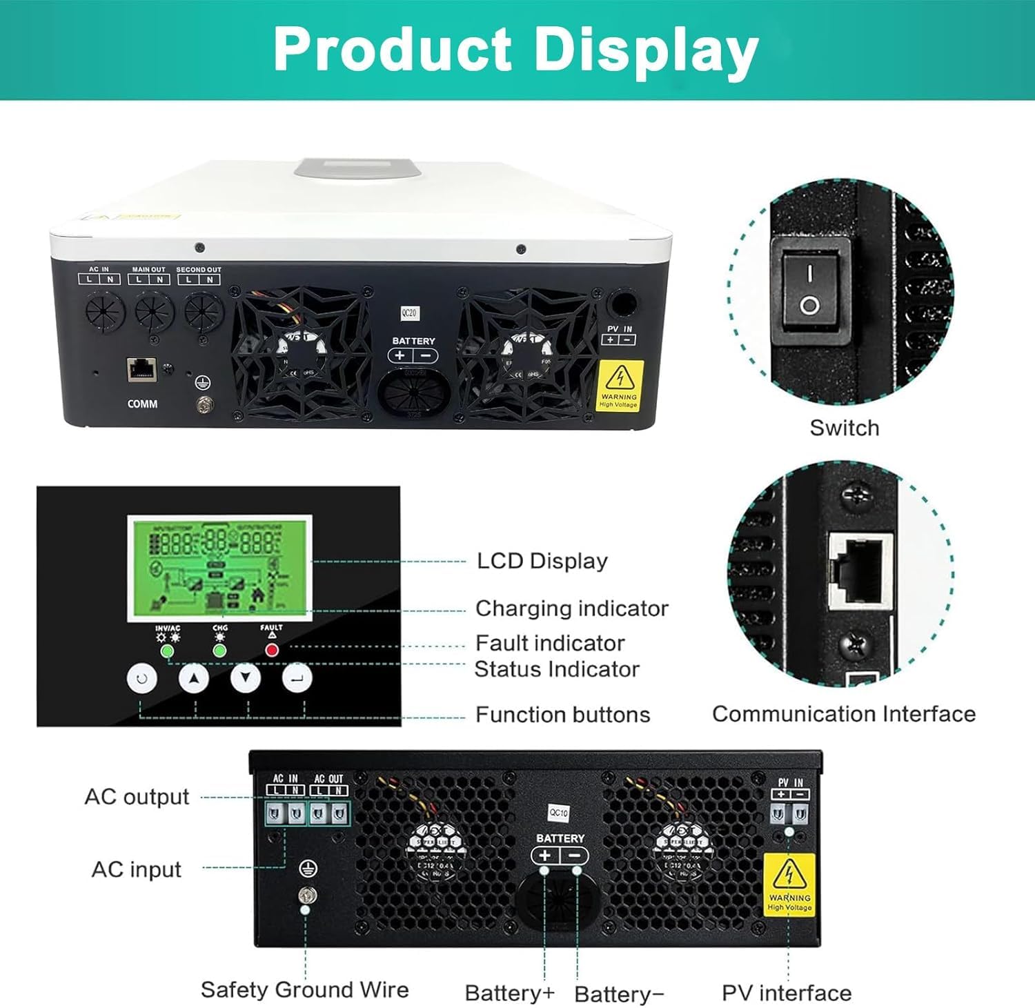 Inversor Solar híbrido 2000W 3000W, inversor de Onda sinusoidal Pura para el hogar, convertidor de energía Solar híbrido, Cargador inversor híbrido Fuera de la Red,3000w