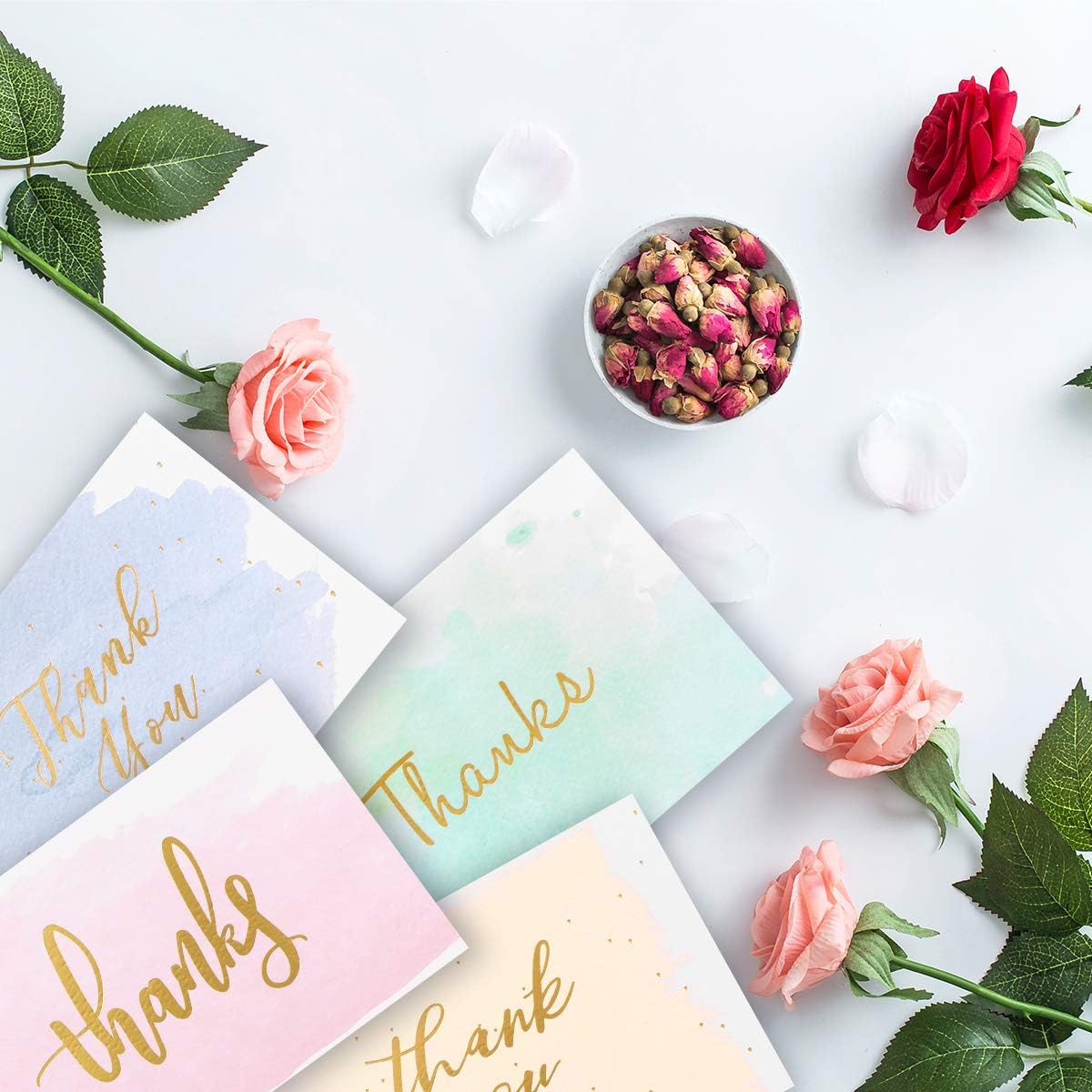 Bronzing Decorative Thank You Cards with Envelopes for Birthday Greeting Invitations