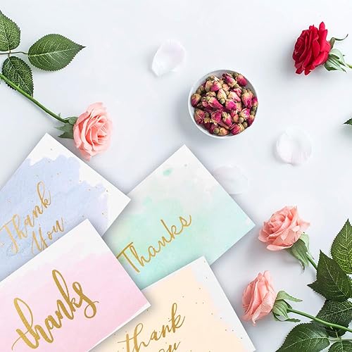 Miniatura 5 de Paquete de 48 tarjetas de agradecimiento, tarjetas de felicitación de acuarela con lámina dorada, notas para bodas, despedidas de soltera, fiestas,