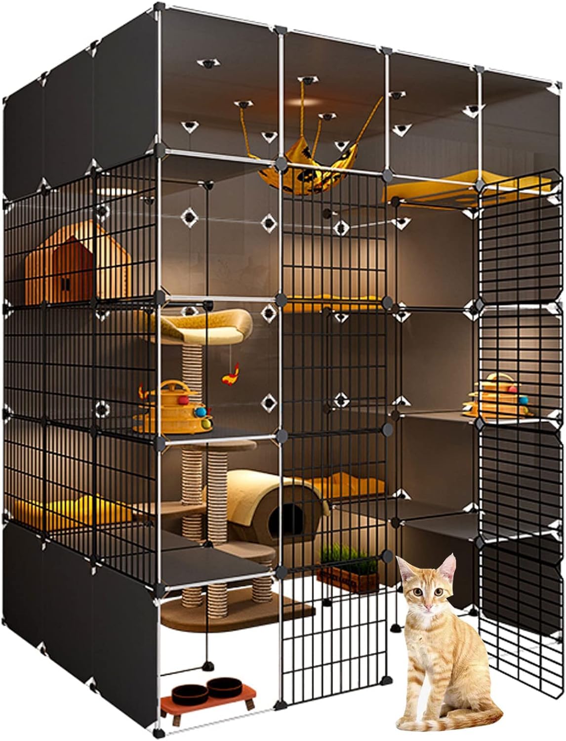 Gabbie per gatti da interno, grande casa per gatti a doppio strato con design trasparente, gattile facile da montare, include mobili con lettiera per gatti