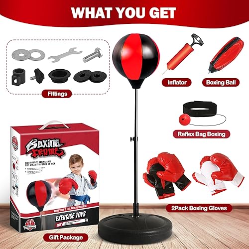 Miniatura 7 de Saco de boxeo para niños de 8 a 12 años, paquete de 2 guantes de boxeo para niños de 3 a 8 años, saco de boxeo para niños con soporte de altura