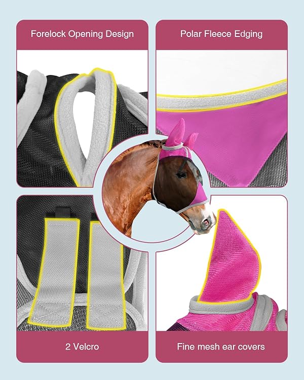 Hilltown Fly Mask for Horse with Ears - X-Full, Pink by Hilltown - Used condition - Image 6